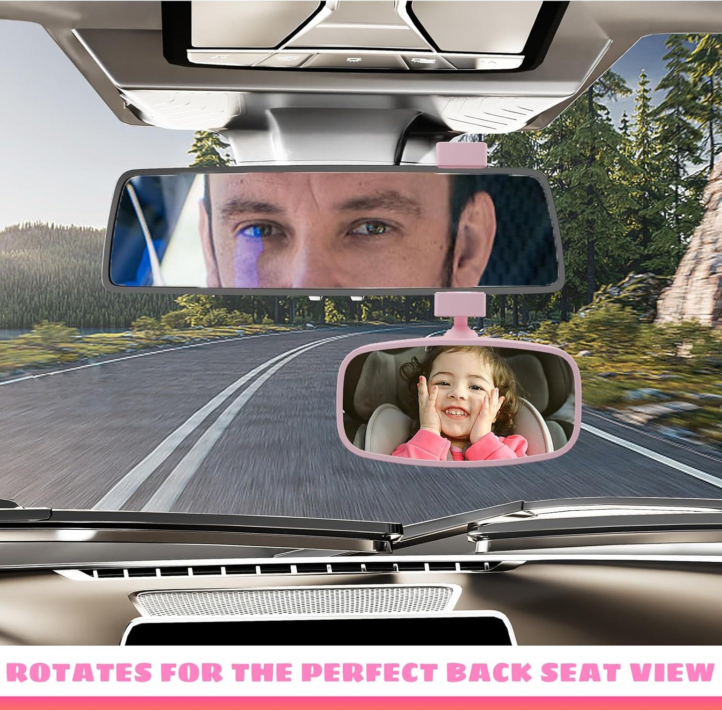 360-Degree Baby Car Mirror for Rear-Facing Seats,Kids Safety Mirrors with Tool-Free Installation,Kids Rear View Mirror BPA-Free Shatterproof & ASTM Certified (Adjustable 14"-22") (PINK)