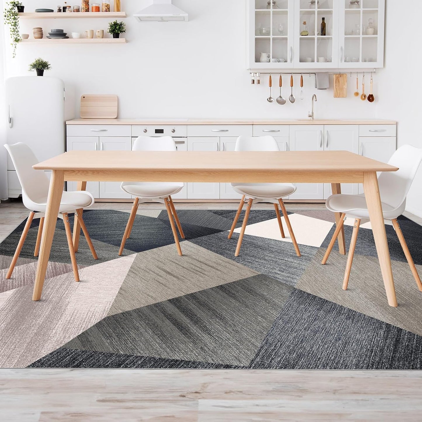 HOMFINE Washable Modern Area Rug - Geometry Style 8x10 Rugs for Living Room, Bedroom, Machine Washable Rug Soft Non Slip Non Shedding Area Rug - Green, 8'x10'