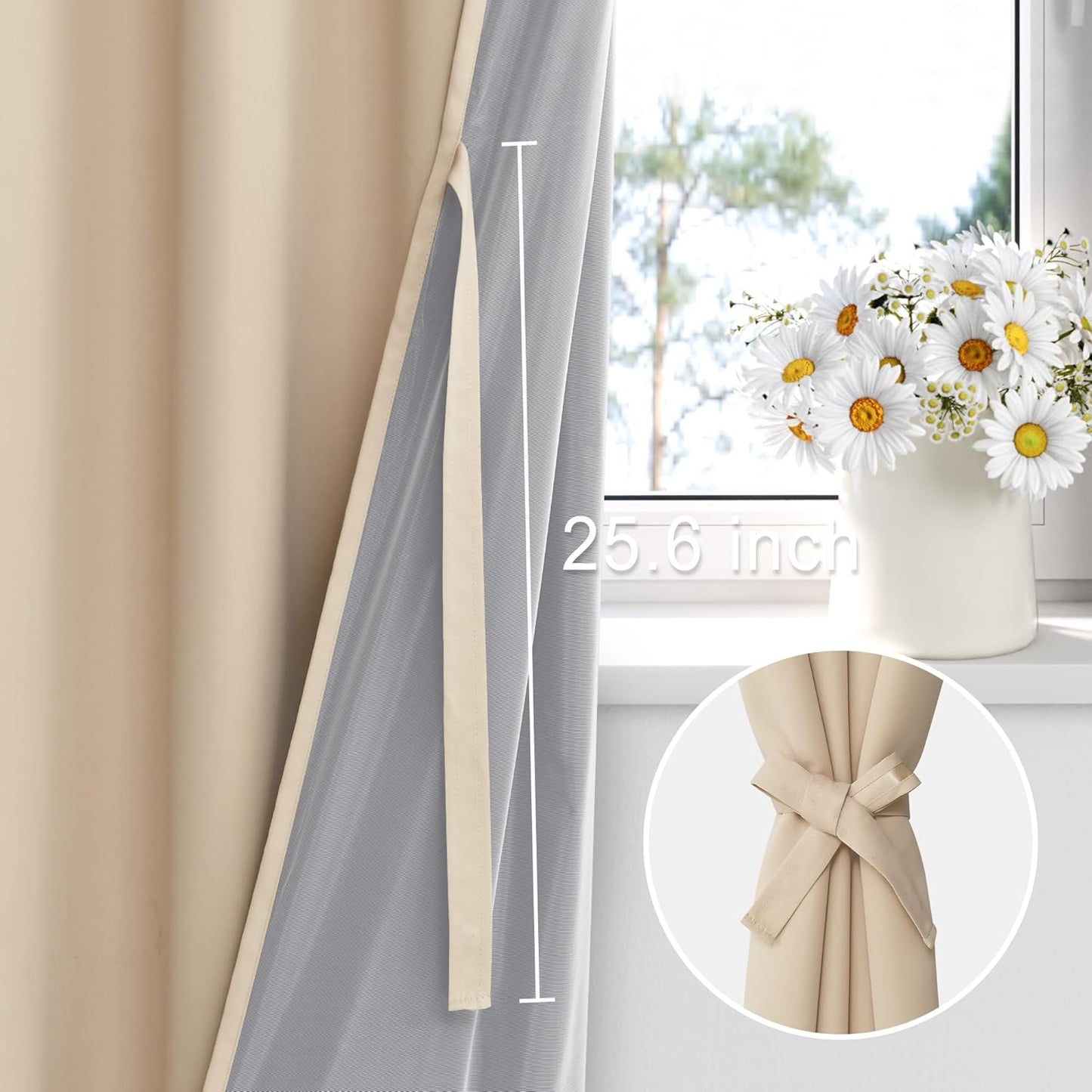 XWZO 100% Blackout Curtains 84 Inches Length with Tiebacks, Light Blocking Rod Pocket Window Drapes with Black Liner Backing for Bedroom/Kid's Room, Biscotti Beige, W70 x L84, Set of 2