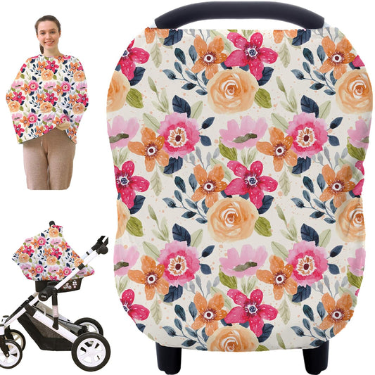 Multi-use Carseat Canopy Cover - Breathable Breastfeeding Covers, Car Seat Covers for Babies, Stroller Canopy Cover (Mix Floral)