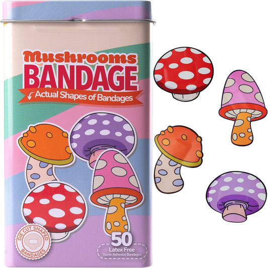 BioSwiss Bandages, Mushroom Shaped Self Adhesive Bandage, Latex Free Sterile Wound Care, Fun First Aid Kit Supplies for Kids and Adults, 50 Count