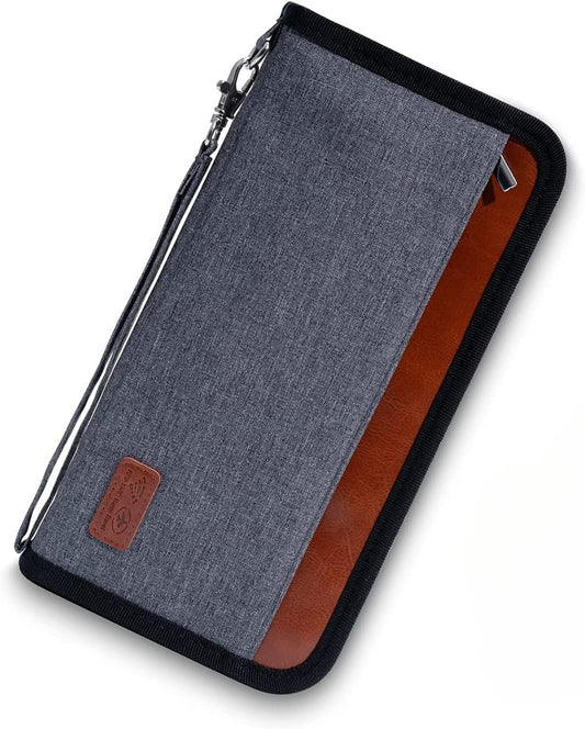 Real Leather Wallet RFID Family Passport Holder Waterproof Travel Essentials (Grey)