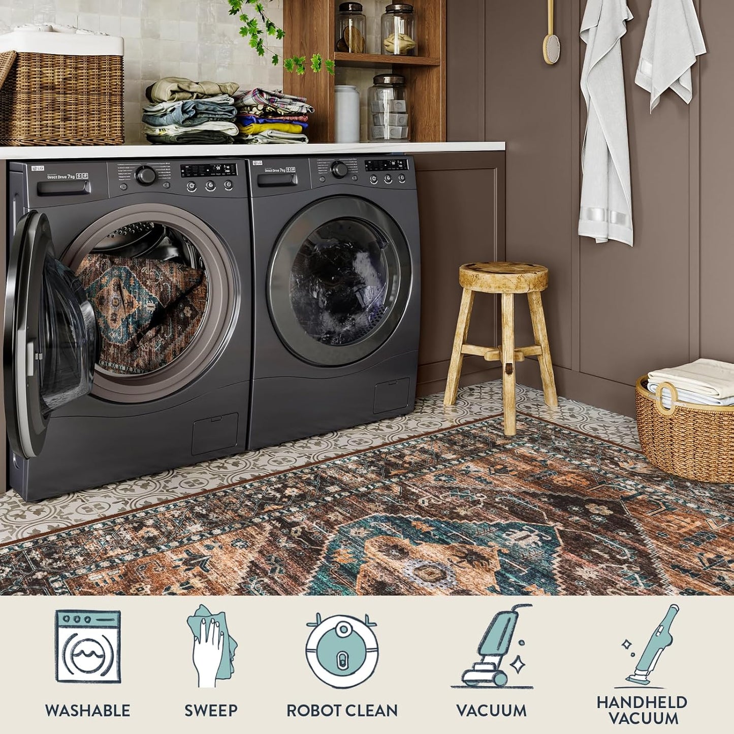 Lahome 2x4 Washable Entryway Runner Rug - Non-Slip Ultra-Thin Stain Resistant Kitchen Rugs, Oriental Print Carpet Runner for Hallway Bedroom Laundry Room