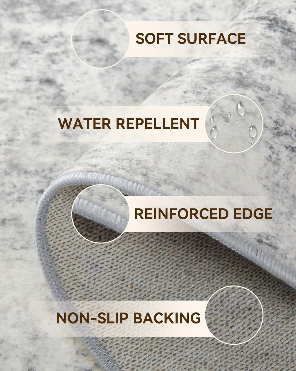 Washable Area Rugs 8'x10' Non-Slip Modern Abstract Soft for Living Room Entryway Bedroom Nursery, Print Pattern, Gray White Grey