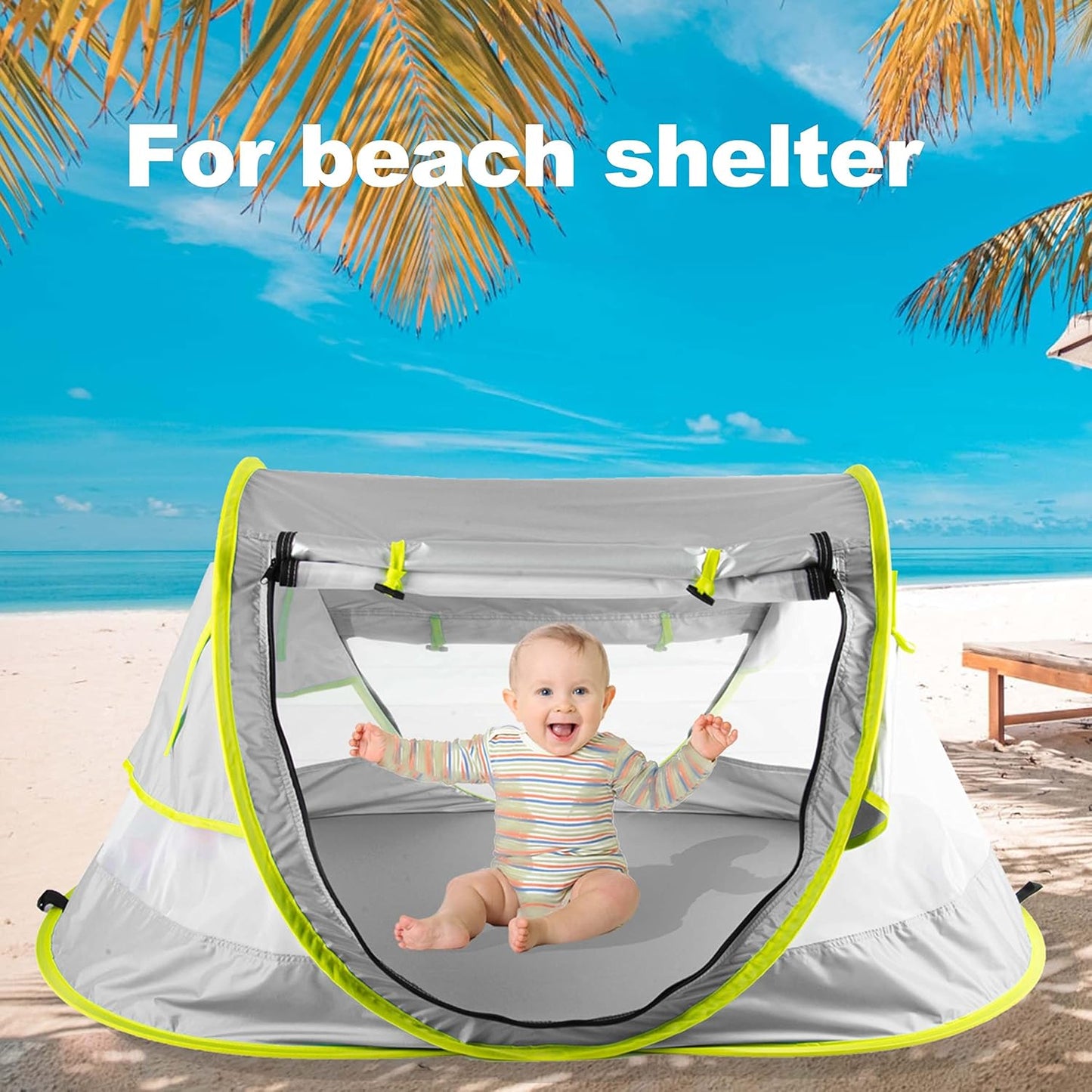 Poray Portable Baby Beach Tent with UPF 50+ Sun Shelter,Mosquito Net and Sunshade, Ideal Pop Up Kids Travel Tent with Carry Bag & 2 Stakes,Outdoor Indoor Play and Sun Protection