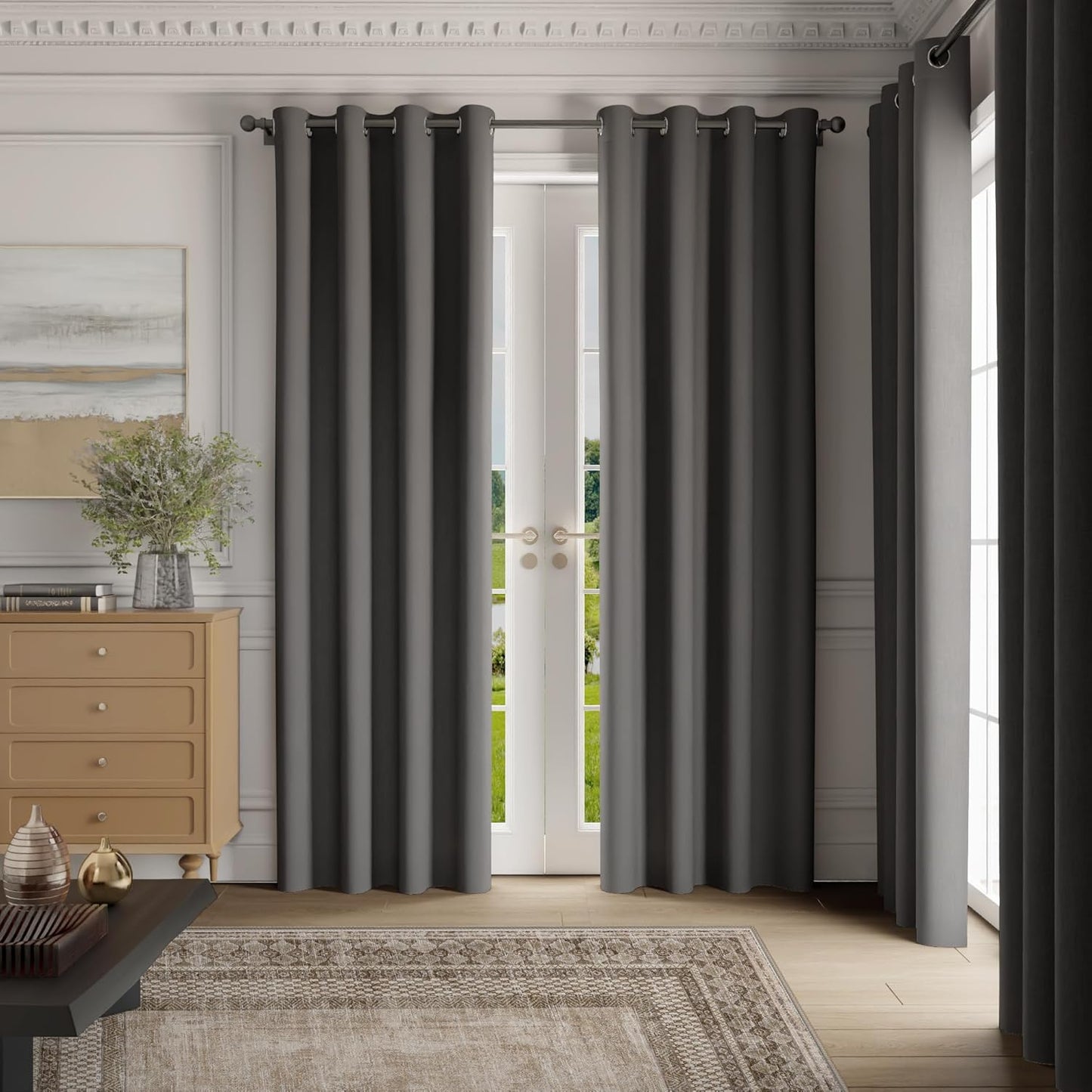 NICETOWN Grey Blackout Curtains for Bedroom 102 inches Long, Extra Long Thermal Insulated Grommet Shades for Living Room, Privacy Window Treatment Drapes for Nursery, Laundry, 2 Panels, W52