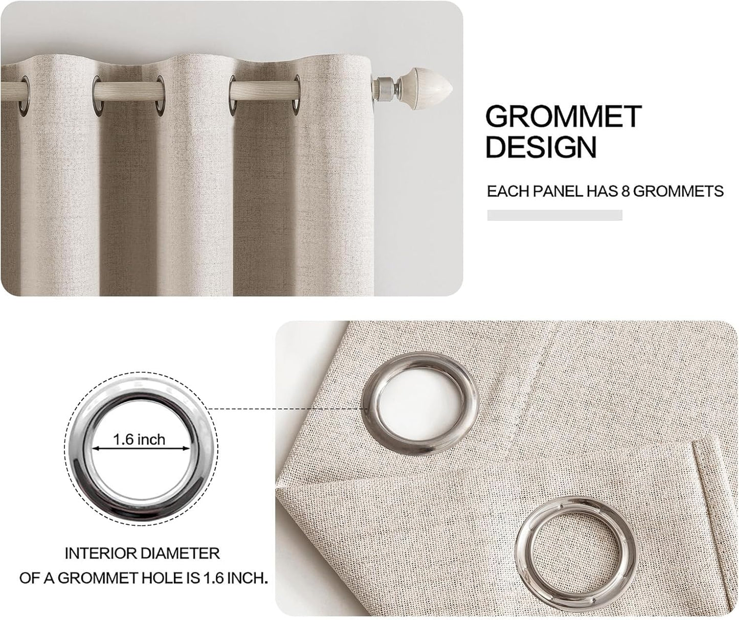 MIULEE Linen Textured Curtains for Bedroom Solid 100% Blackout Thermal Insulated Natural Grommet Room Darkening Curtains & Drapes Luxury Decor for Living Room Nursery 52 x 63 Inch (2 Panels)