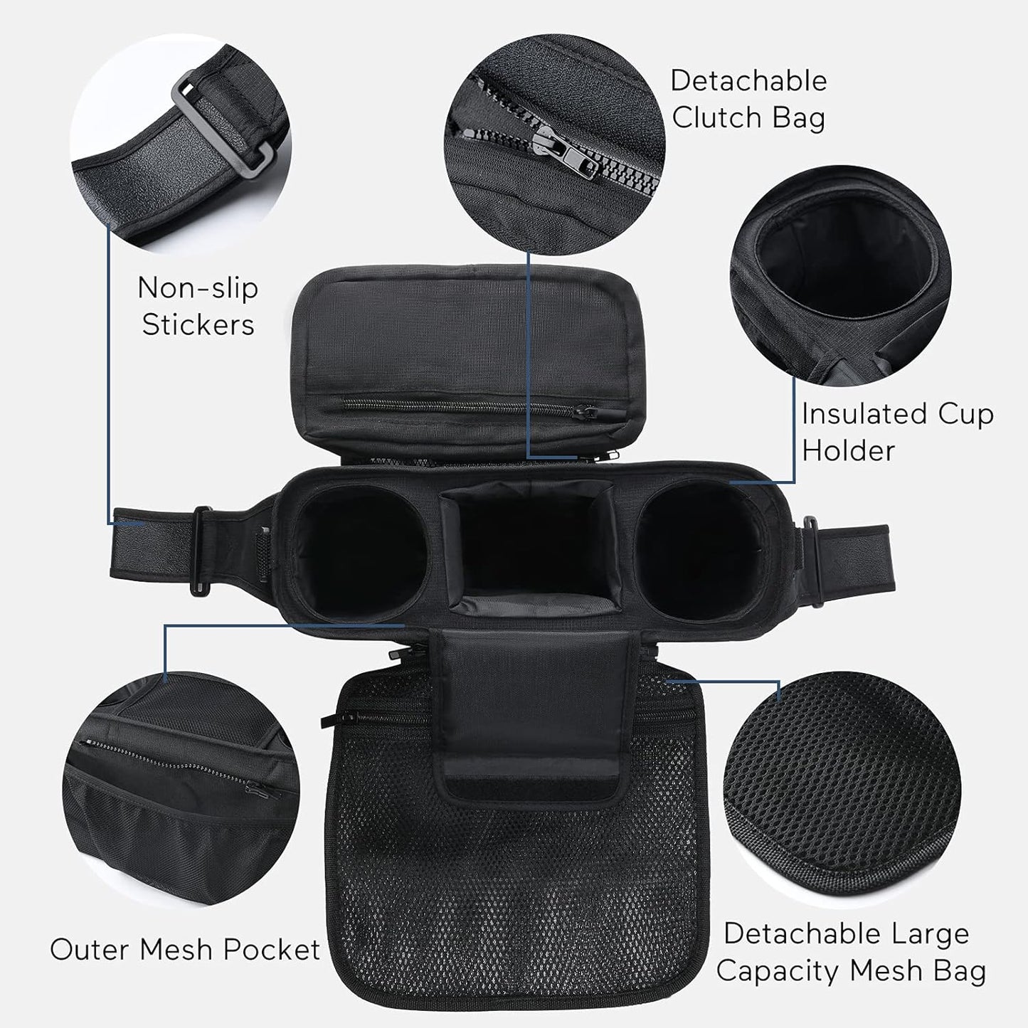 Momcozy Universal Stroller Organizer with Insulated Cup Holder Detachable Phone Bag & Shoulder Strap, Fits for Stroller like Uppababy, Baby Jogger, Britax, BOB, Umbrella and Pet Stroller