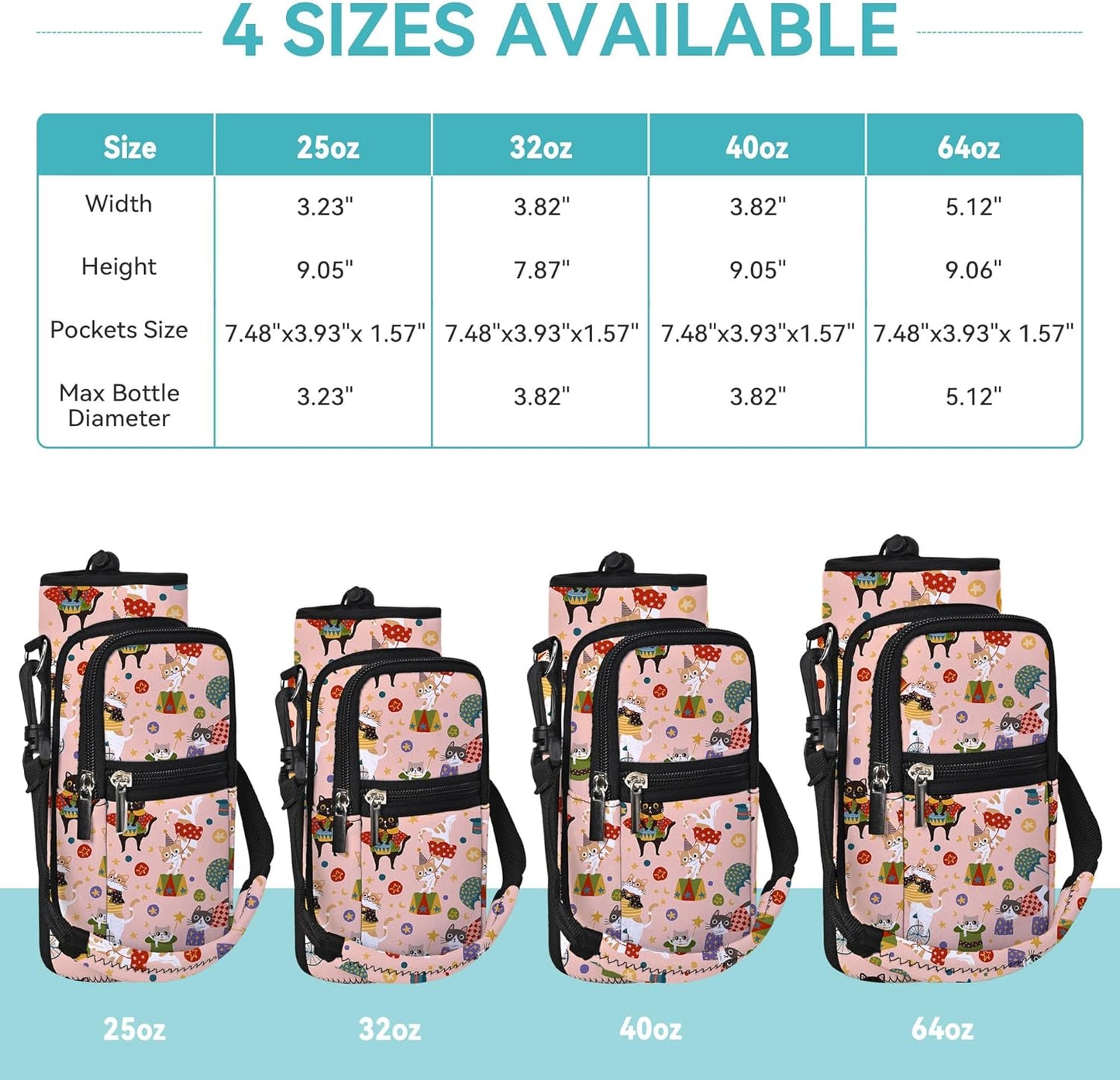 AUPET Water Bottle Sling Bag Sleeve Holder Carrier 25/32/40/64 oz,Insulated Crossbody Water Bottle Case Cover with Strap and Pockets for Men/Women Walking Hiking