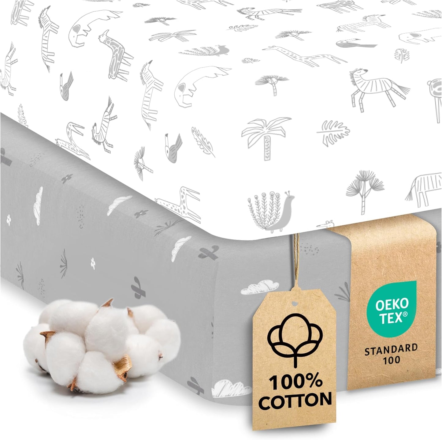 Sweety Fox 2-Pack Cotton Jersey Crib Sheets – Soft Fitted Sheets for Boys and Girls, Mini Crib Sheets, Toddler Bed Sheets (Savanna)