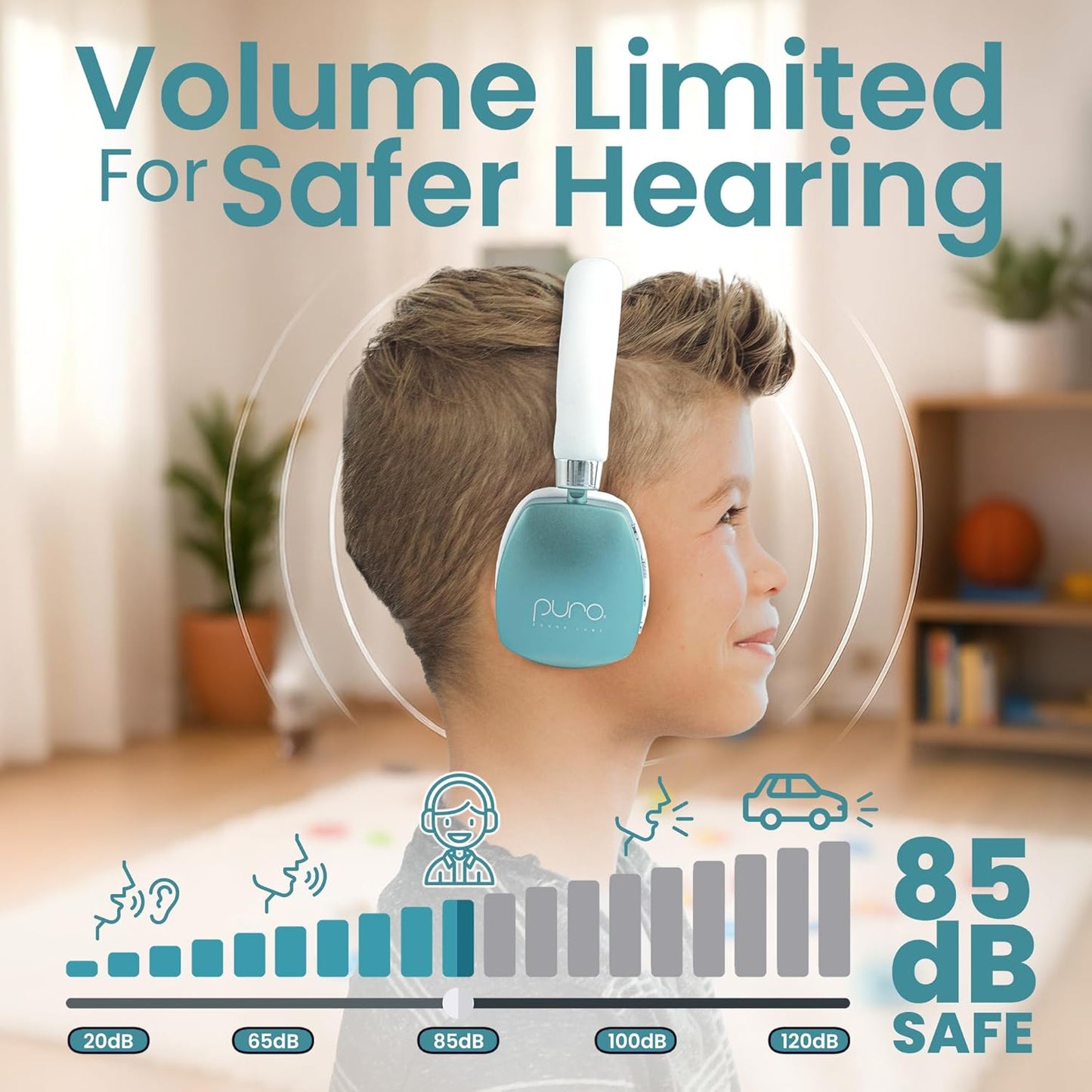 Puro Sound Labs PuroQuiet Plus Noise Cancelling Headphones for Kids, Bluetooth Kids On Ear Headphones with Mic, Lightweight On-Ear Design, Studio-Grade Sound (Teal)