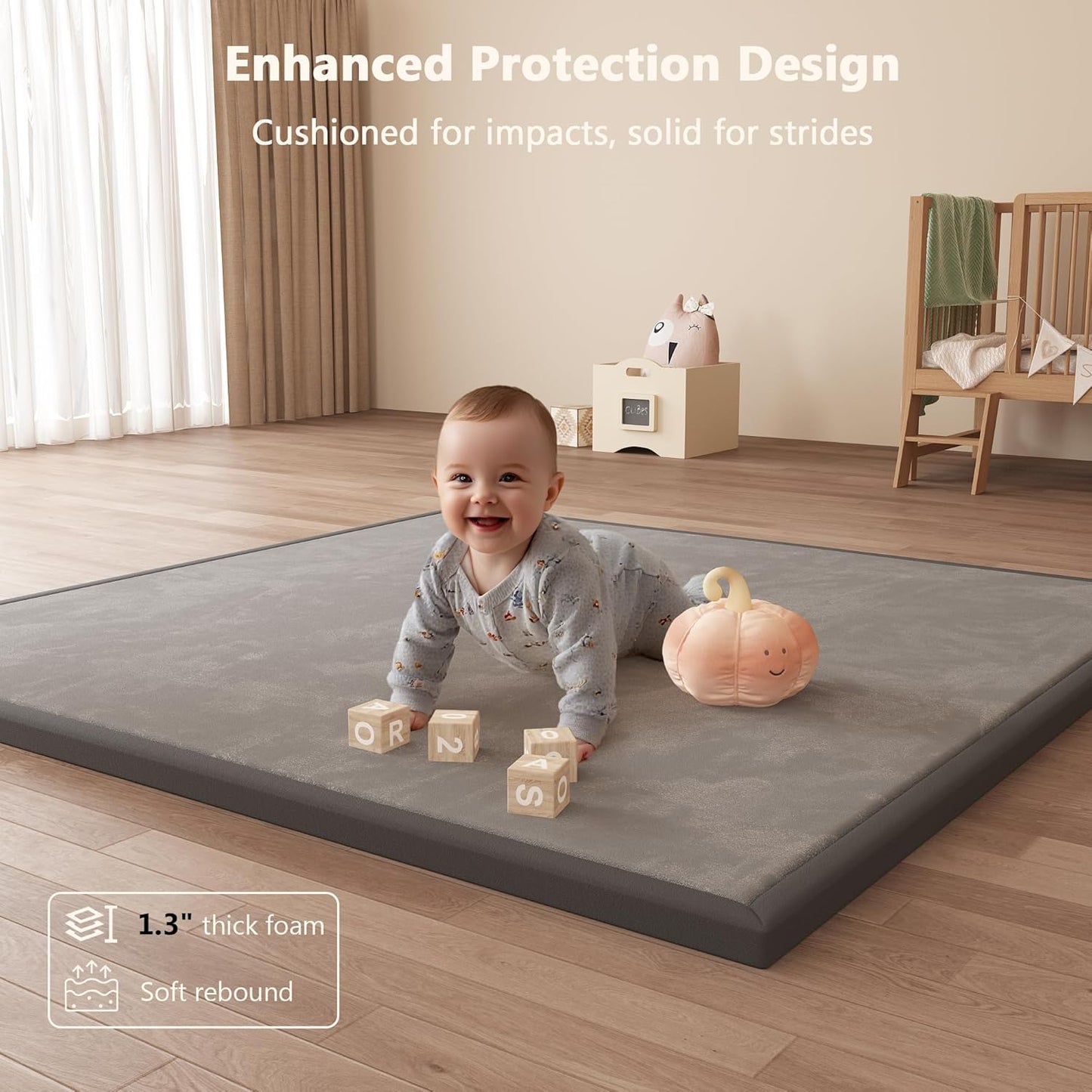 Baby Play Mat for Floor, 1.3'' Thick Memory Foam Tummy Time Mat - Super Soft Coral Velvet Nursery Rug with Non-Slip Backing, Crawling Rug for Toddlers/Infants, Yoga & Tatami Use, 79''x 118''