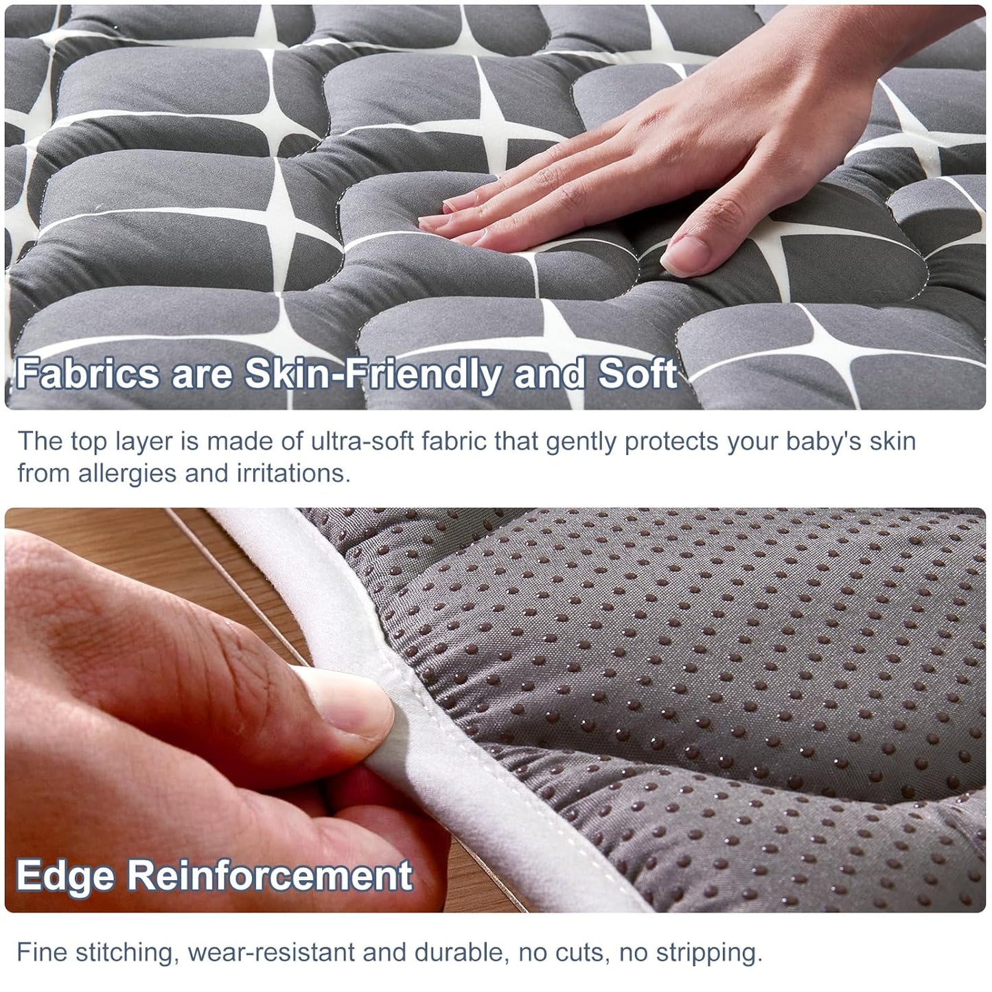 Vibe Bear High-Density Foam Baby Play Mat, 59x59 Inches Thicken One-Piece Comfortable and Soft Baby Playmat, Non Slip Washable Floor Mat for Infants, Toddlers