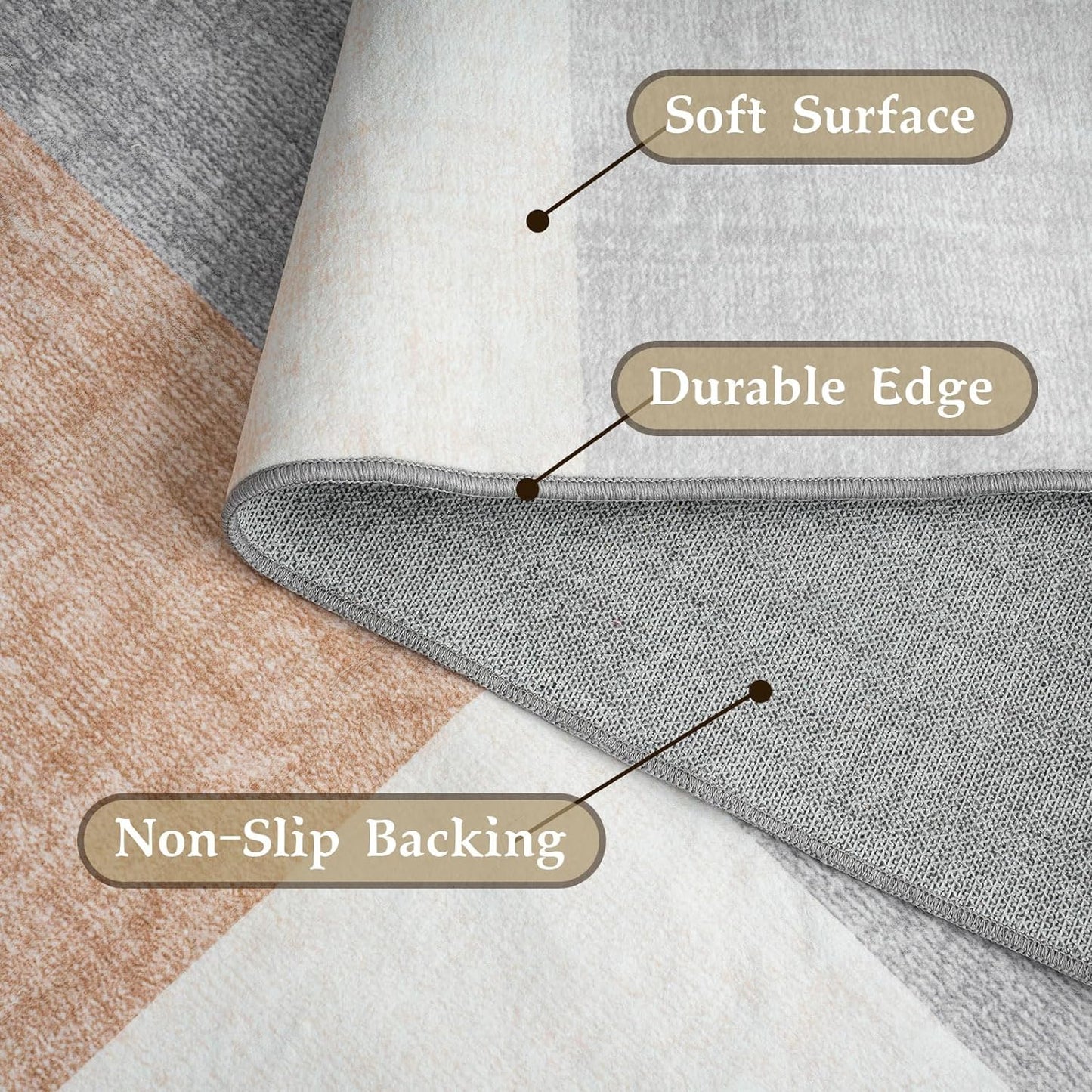 HOMFINE Washable Modern Area Rug - Geometric Style 9x12 Rugs for Living Room, Bedroom, Machine Washable Rug Soft Non Slip Non Shedding Area Rug - Grey Brown, 9'x12'