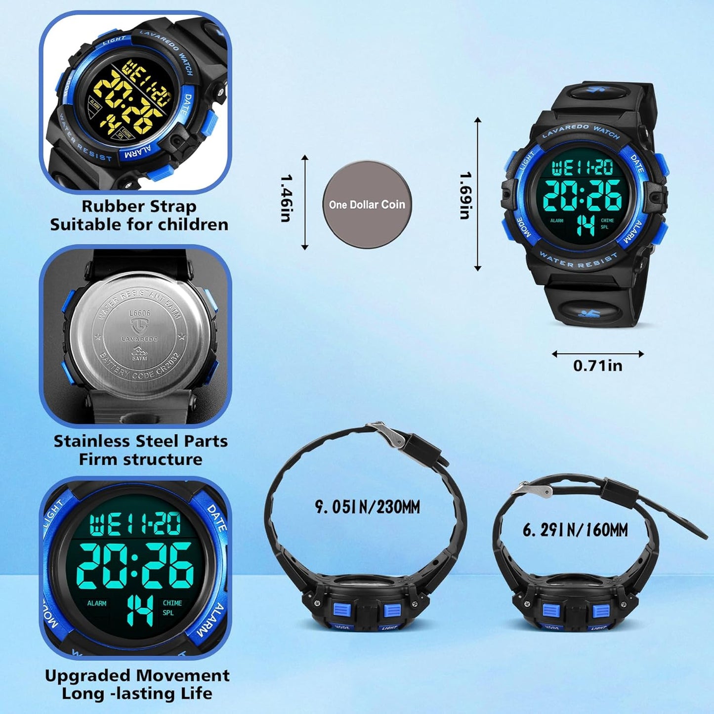 Kids Watch,Boys Watch for 3-15 Year Old Boys,Digital Sport Outdoor Multifunctional Chronograph LED 50 M Waterproof Alarm Calendar Analog Watch for Children with Silicone Band,Kids Gift