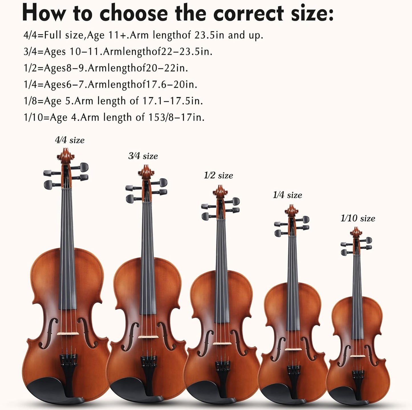 ADM 4/4 Full Size Wood Violin Set for Kids Teens Students Adults Beginner Acoustic Violin Matte Fiddle Starter Kit with Hard Case, Rosin, Shoulder Rest, Bow, Clip-on Tuner and Fingerboard Sticker