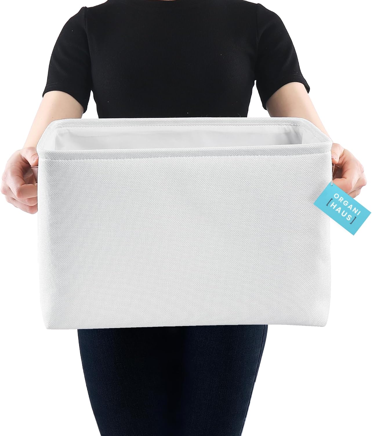 OrganiHaus Extra Large Fabric Storage Bins for Shelves 16x13in, Closet Storage Baskets for Shelf Organizing, Canvas Rectangle Bins for Organization, Linnen Baskets for Organizing - Off-White