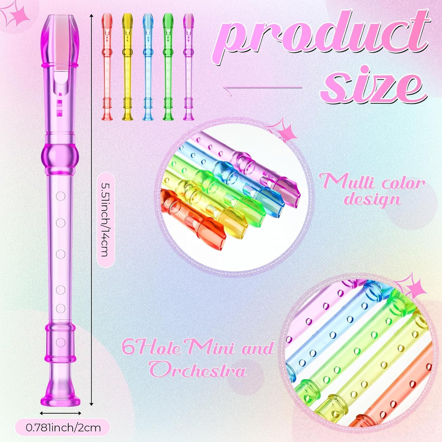 100 Pieces Mini Translucent Soprano Recorder Plastic 6 Hole Soprano Descant for Kids Bulk Baroque Style Musical Recorders Bulk for Beginners Kids Flute