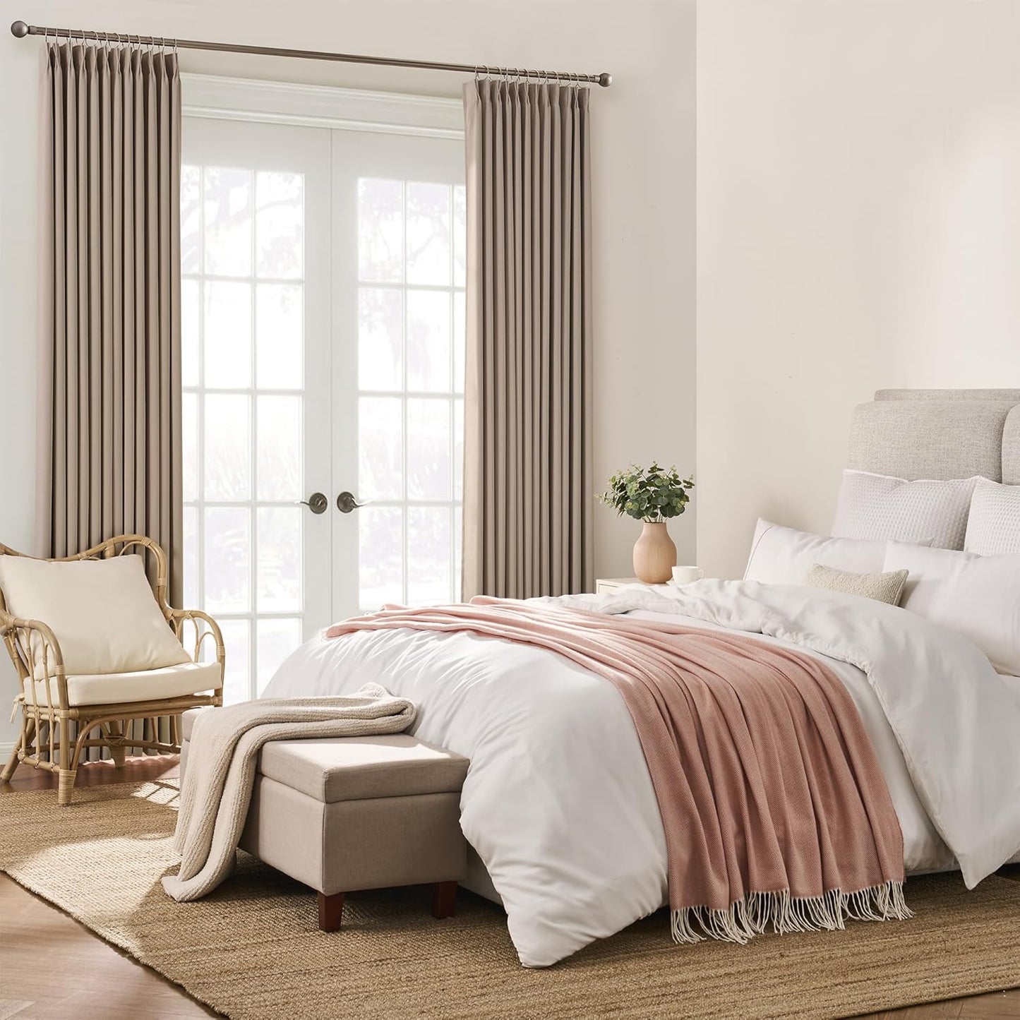 KEQIAOSUOCAI Pinch Pleated Window Curtain Panels 138 Inches Long Light Blocking Solid Ceiling Floor Pleated Curtains Hooks Track Privacy Memory Shape Drape for Living Room,Khaki,40x138, Set of 2