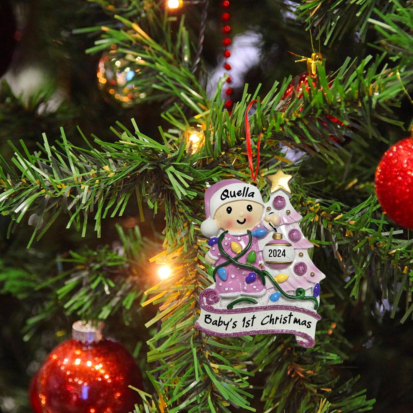 Baby's First Christmas Ornament 2025 Personalized Christmas Ornaments with Name Snow Baby in Stocking with Snowflake Custom Tree Ornament Decorations Ornaments,Blue