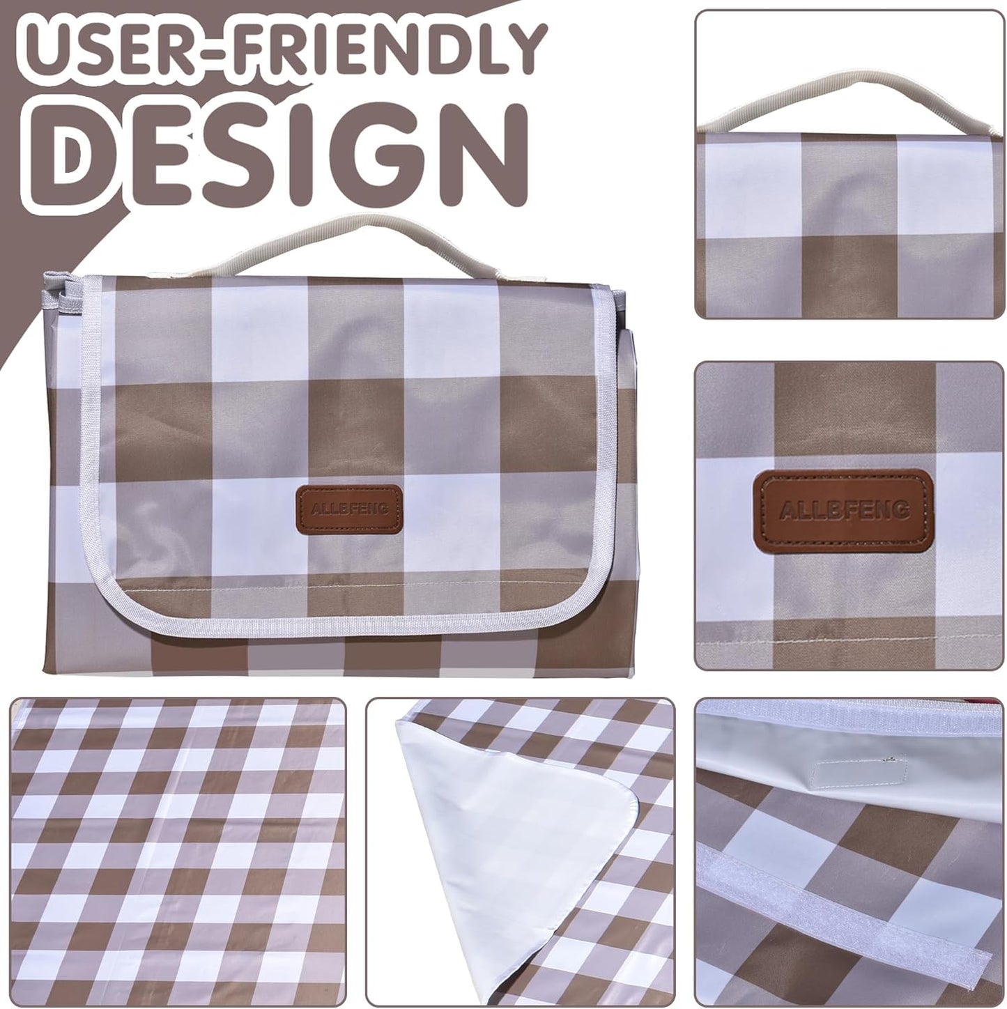 80"x60" Waterproof Sandproof Picnic Mat - Portable Foldable Outdoor Blanket for Beach, Park, Travel & Indoor Use - Lightweight Compact Design, Easy-Carry (Light Brown)