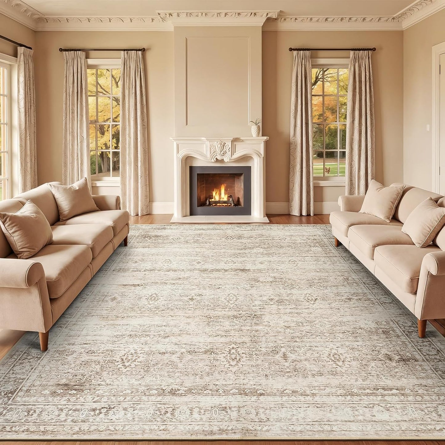 Lofus 8x10 Area Rug for Living Room,Beige Washable Large Rugs with Non-Slip Backing,Soft Neutral Carpets for Bedroom Dining Room Home Office Indoor Nursery