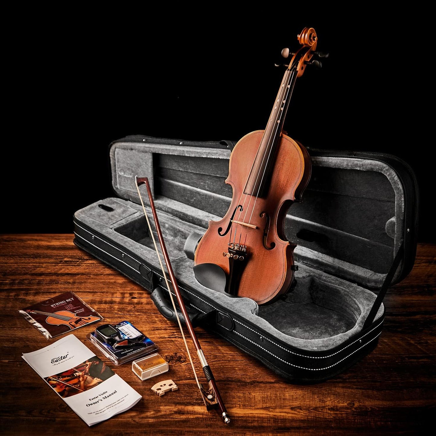 Eastar 3/4 Violin Set Fiddle EVA-3 Matte fo Beginners with Hard Case, Rosin, Shoulder Rest, Bow, and Extra Strings (Imprinted Finger Guide on Fingerboard)