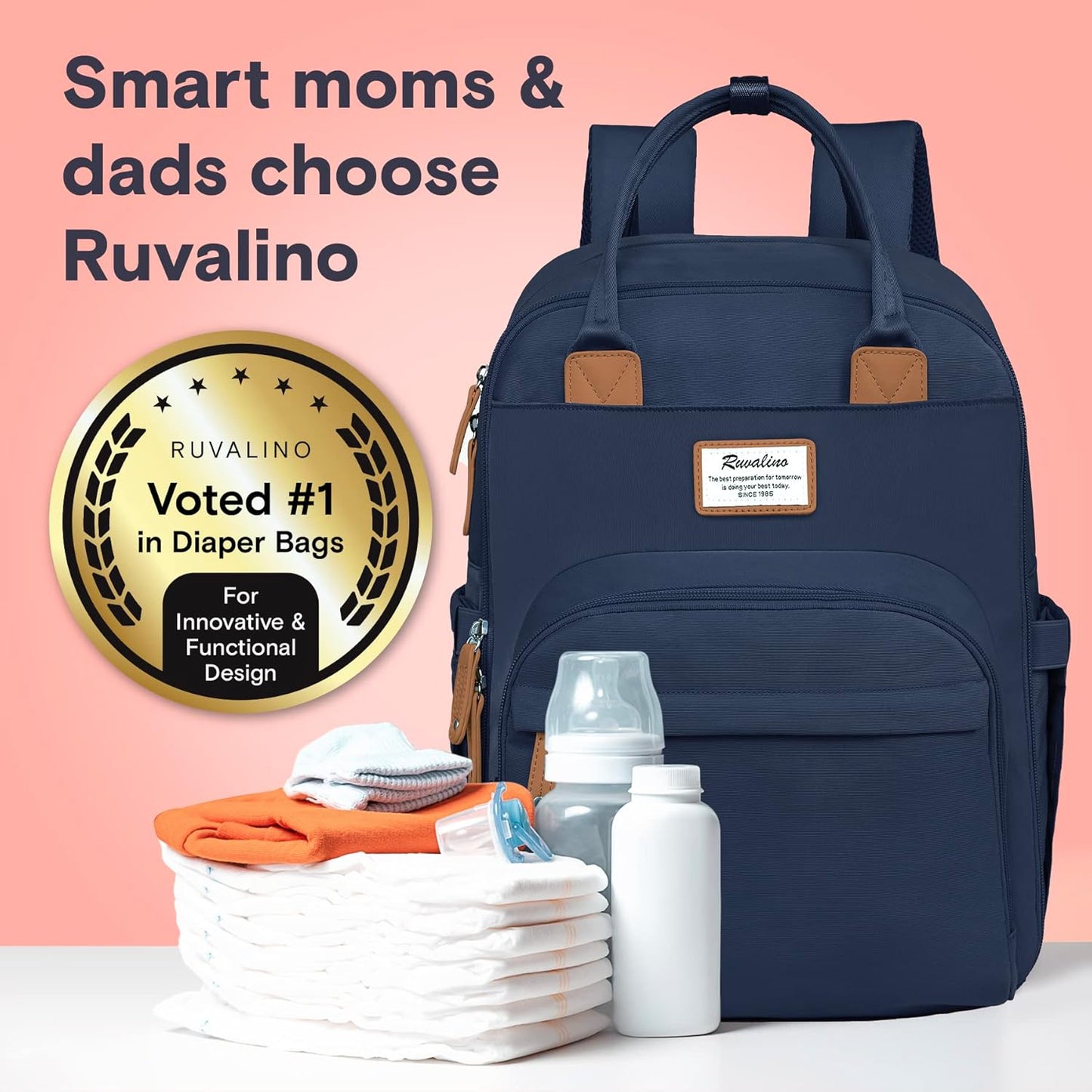 RUVALINO Diaper Bag Backpack, Multifunction Travel Pack Maternity Baby Changing Bags, Large Capacity, Waterproof, Peacock Blue