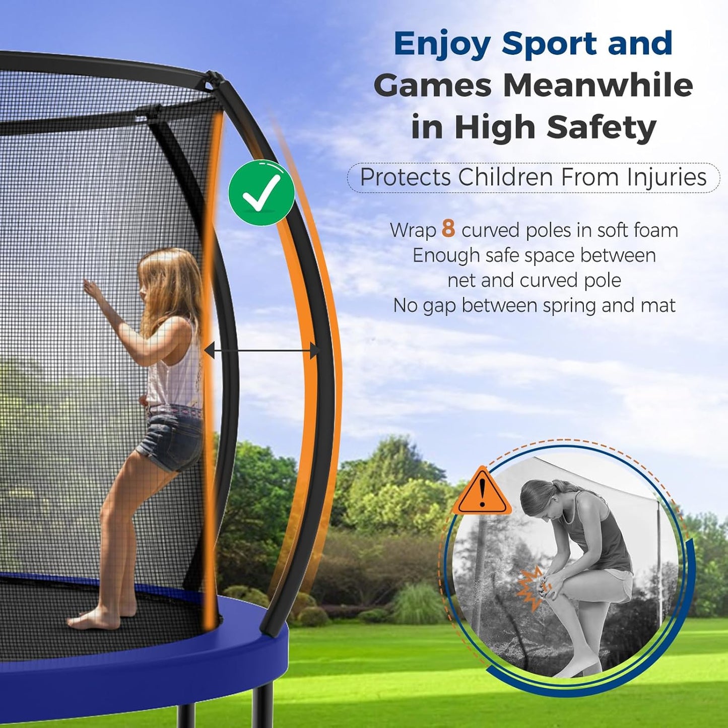 Tatub Large Trampolines Outdoor 10 12 14 15 16FT for Kids and Adults,Outdoor Recreational Pumpkin Trampolines with Curved Poles and Safety Enclosure Net, Basketball Hoop, Ladder