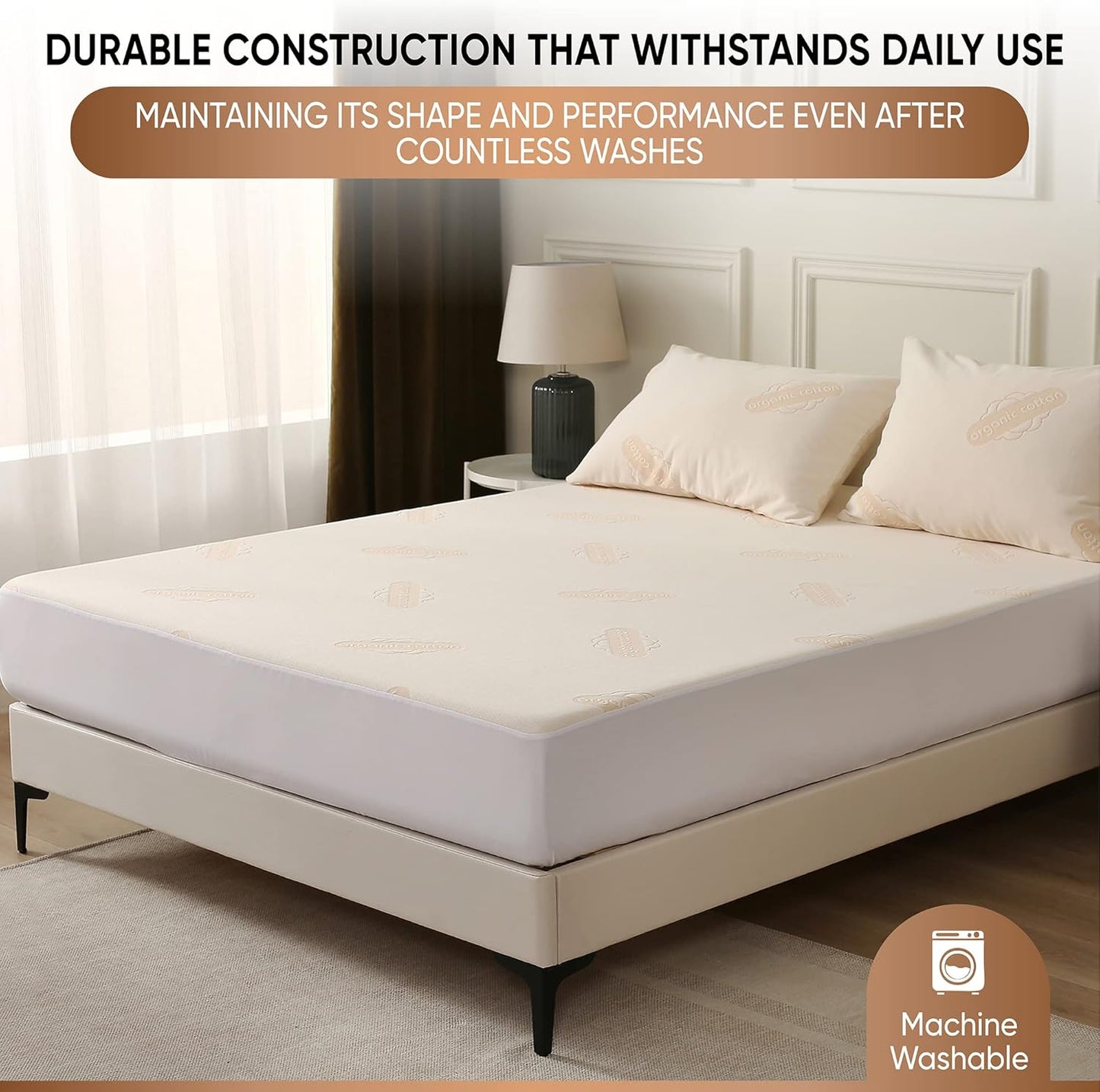 Waterproof Organic Mattress Protector Twin XL - Organic Cotton Breathable Mattress Pad Cover - 250 GSM Comfort - Deep Pocket - Fitted Comfort