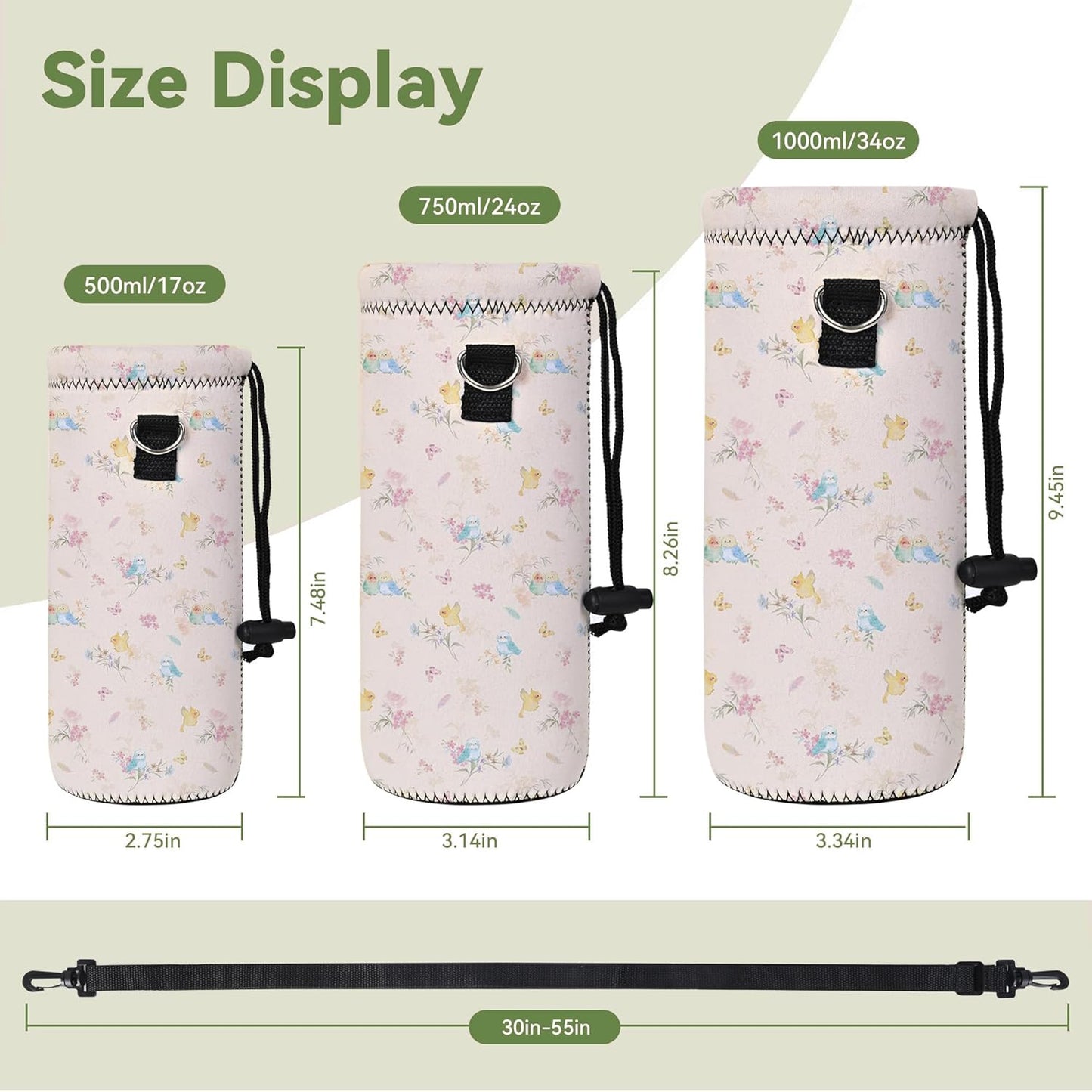 Neoprene Water Bottle Carrier Bag with Adjustable Shoulder Strap for Men Women Walking Hiking,Portable Insulated Holder Case for Stainless Steel/Glass/Plastic Bottles