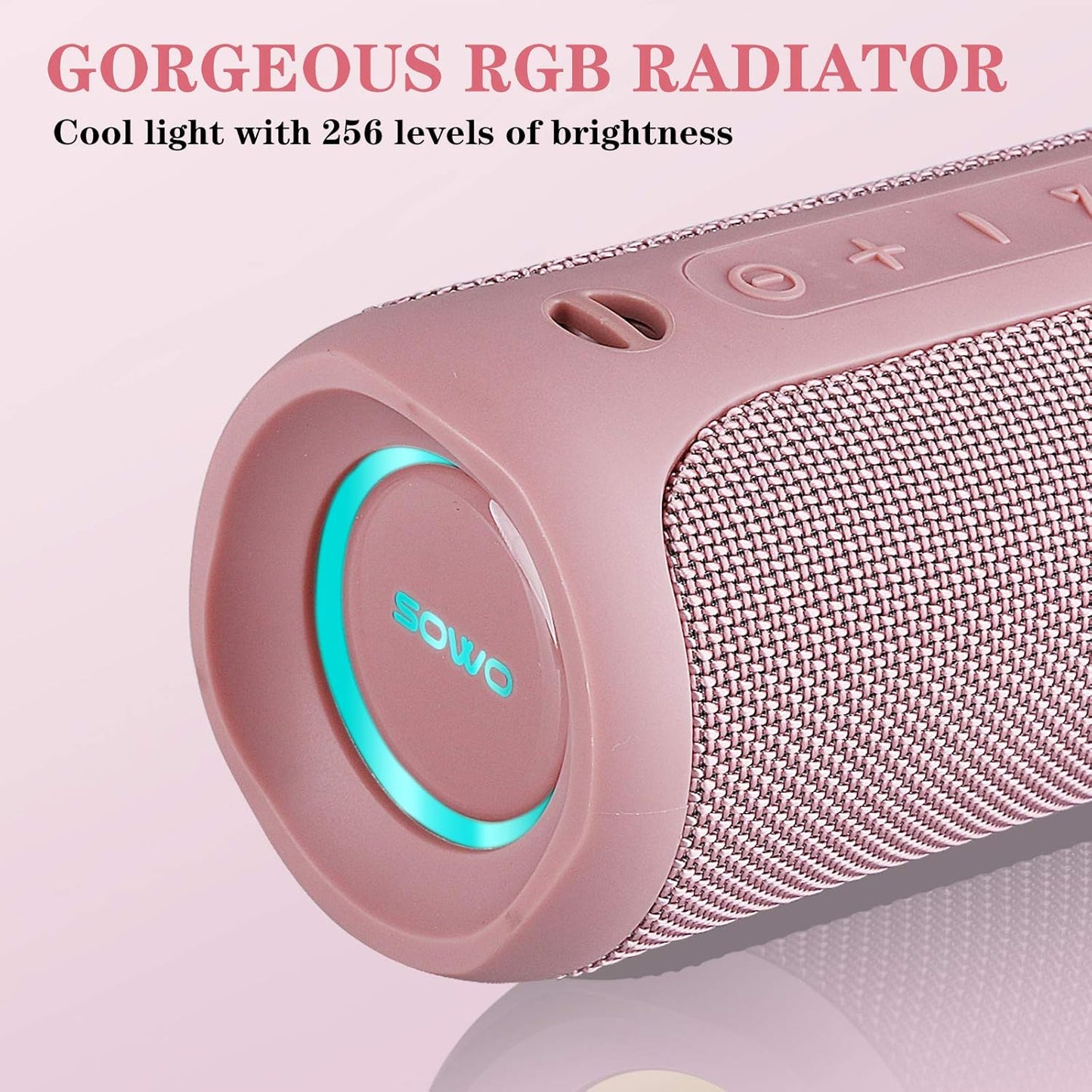 SOWO Outdoor Wireless Portable Bluetooth Speaker, IPX7 Waterproof Speaker, 25W Loud Sound, Bassboom Technology, TWS Pairing, 16H Playtime with Lights - Pink