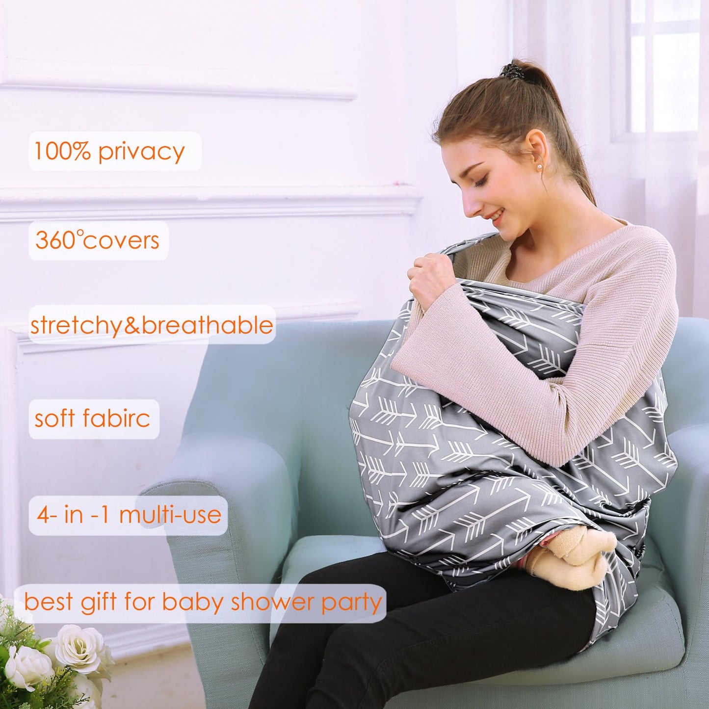 Car Seat Canopy Breastfeeding Cover - Multi Use Baby Stroller and Carseat Cover, Breastfeeding Covers, Boys and Girls Shower Gifts (Classical Arrows)