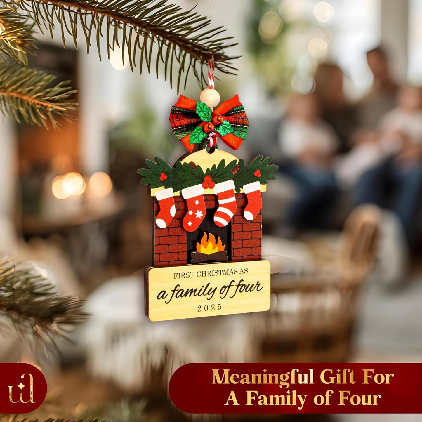 Family of 4 Christmas Ornament 2025 - First Christmas As A Family of Four Ornament, Unique New Parents Gifts Baby First Ornaments for Xmas Tree Decorations