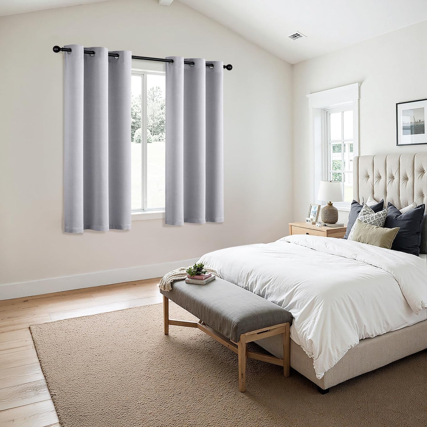 MIULEE Bedroom Blackout Curtains Thermal Insulated Room Darkening Drapes for Living Room Kitchen Grommet Top Light Blocking Window Treatment Curtains, 40 x 45 Inches Long, 2 Panels, Greyish White