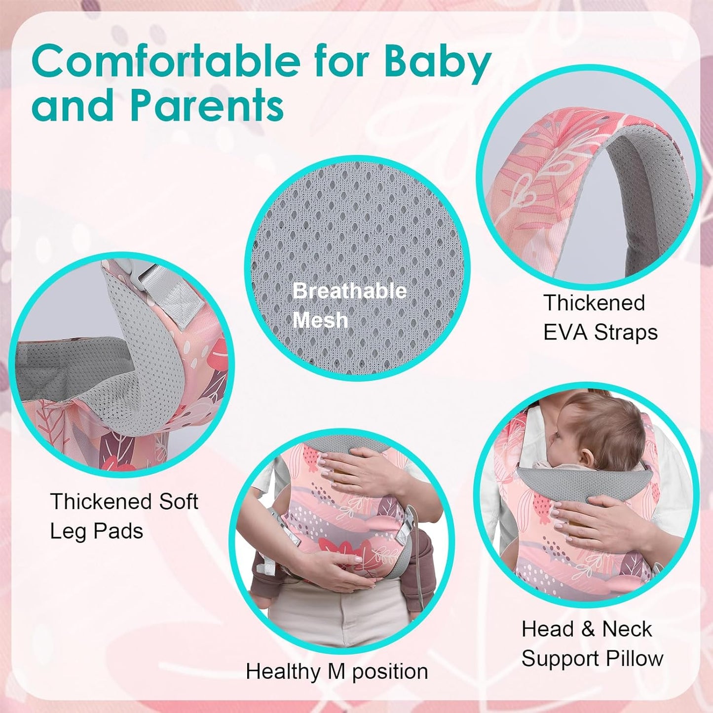 Baby Carrier Newborn to Toddler, Ergonomic Adjustable Toddler Carriers for 7-66 Lbs, Cozy Lightweight Infant Carrier with Neck Support, Baby Holder Carrier with Lumbar Support for Mom Dad