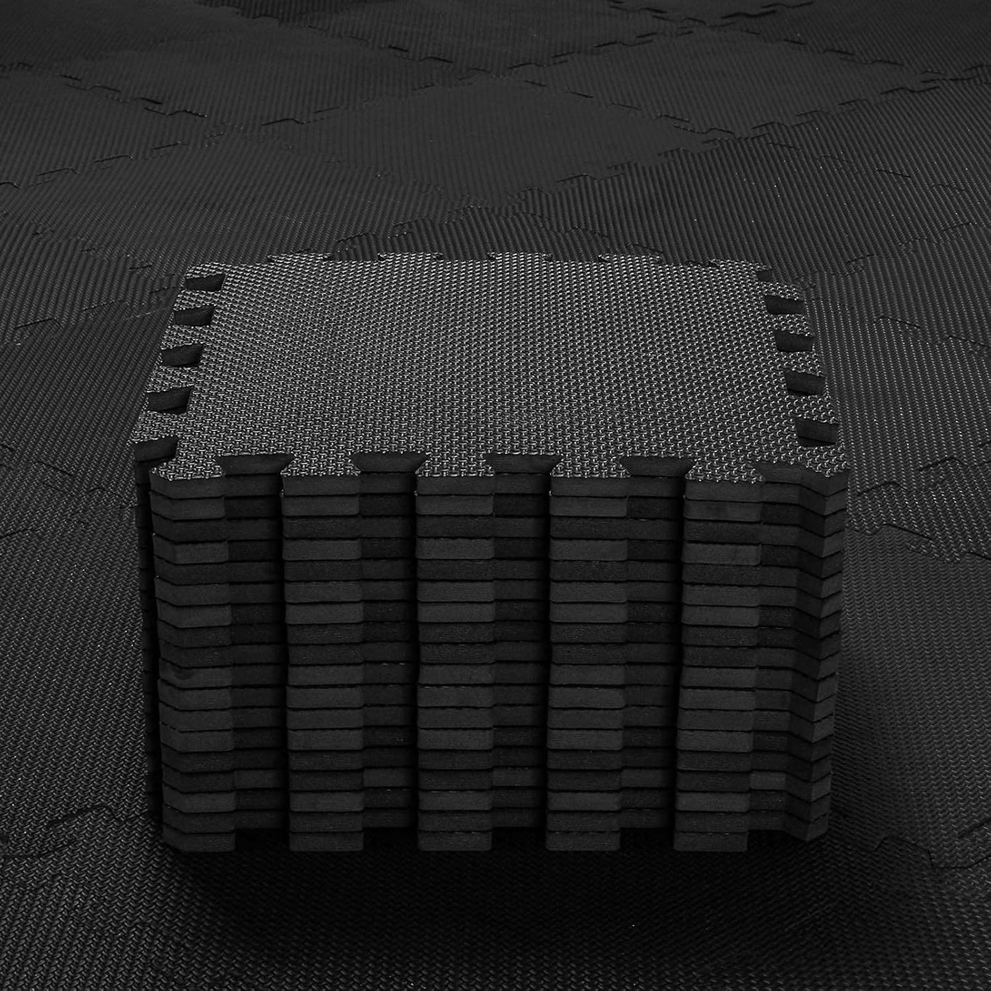 qqpp EVA Rubber 18 Tiles Interlocking Puzzle Foam Floor Mats - Baby Play Mat for Playing | Exercise Mat for Home Workout. Black. QC-Db18N