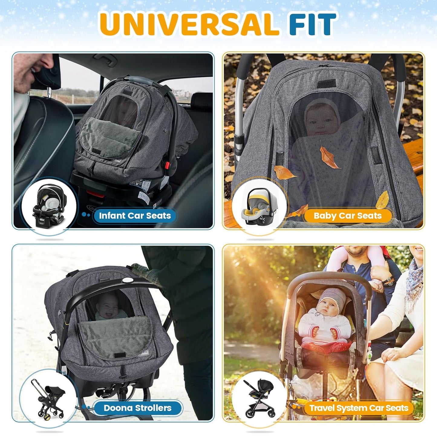 Orzbow Winter Car Seat Cover for Babies, Waterproof Carseat Canopy Cover with Peep Window of Breathable Mesh, Warm and Cozy Baby Car Seat & Carrier Covers for Cold Weather, Machine Washable, Dark Grey