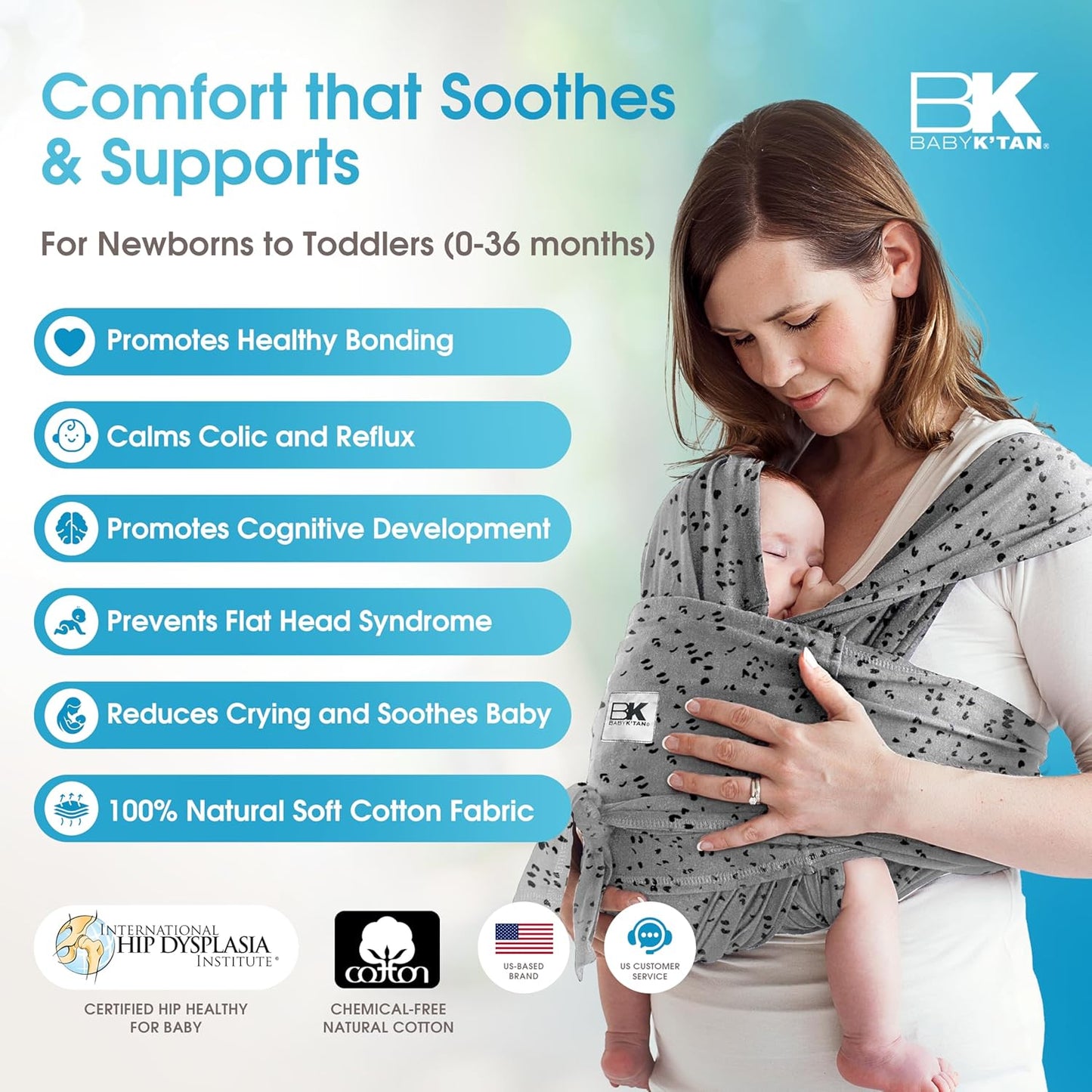 Small-Petite Original Baby K'tan Baby Carrier: #1 Easy Pre-Wrapped, Soft, Slip-On, No Rings, No Buckles | 5 in 1 Baby Sling Gift | Infant Wrap for Newborn to Toddler up to 35lb Women 2-4, Men up to 36