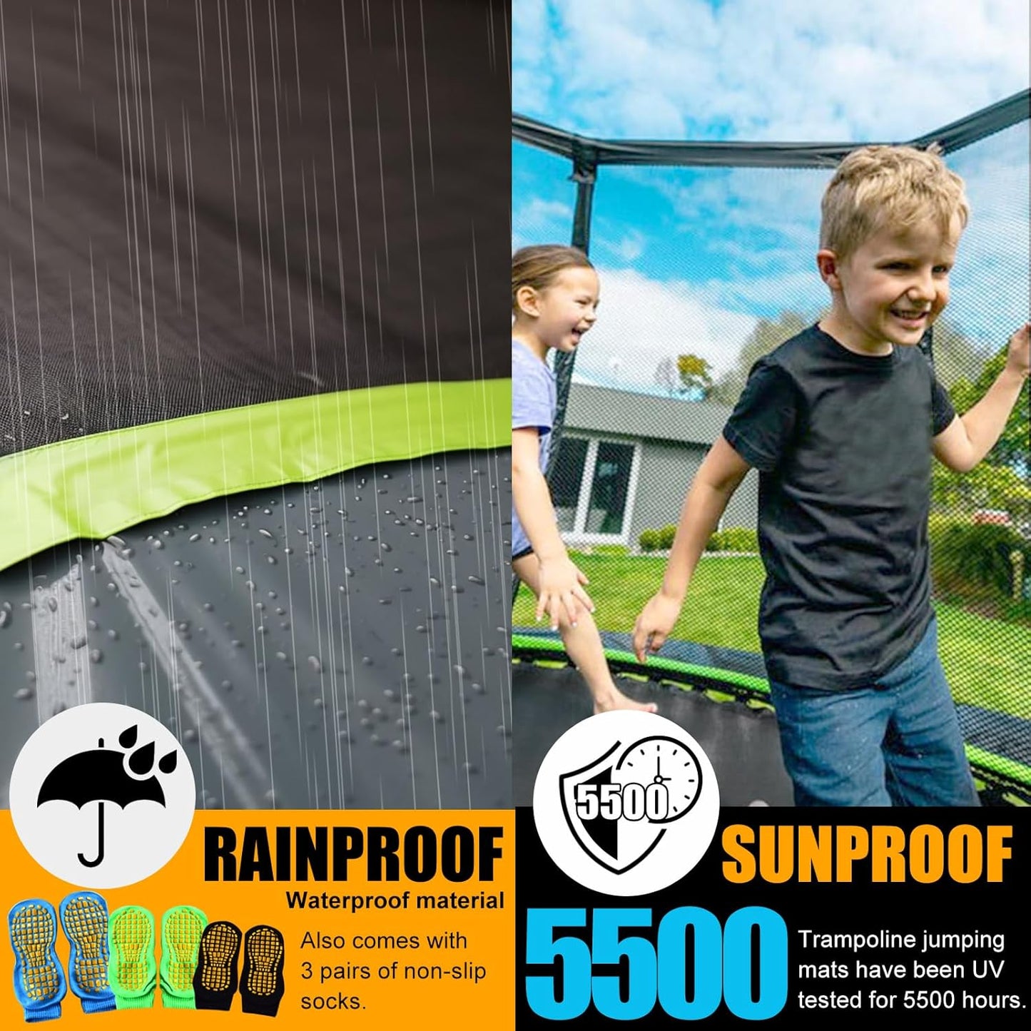 Trampoline for Kids, Heavy Duty Recreational Trampolines Toddler Trampoline with Enclosure Net Ladder Indoor Outdoor Trampoline CPC Approved