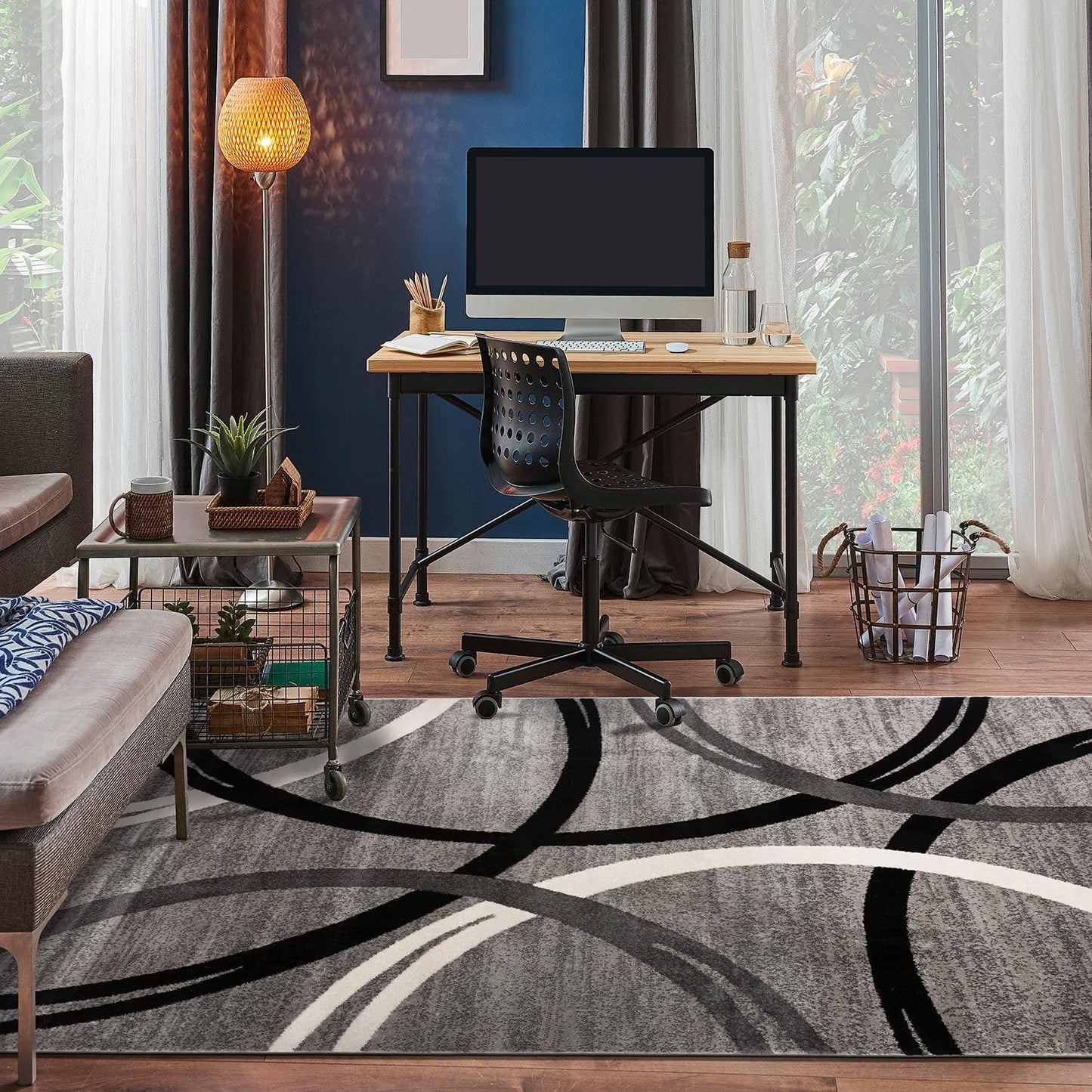 Rugshop Modern Wavy Circles Design Area Rug 4' x 6' Gray