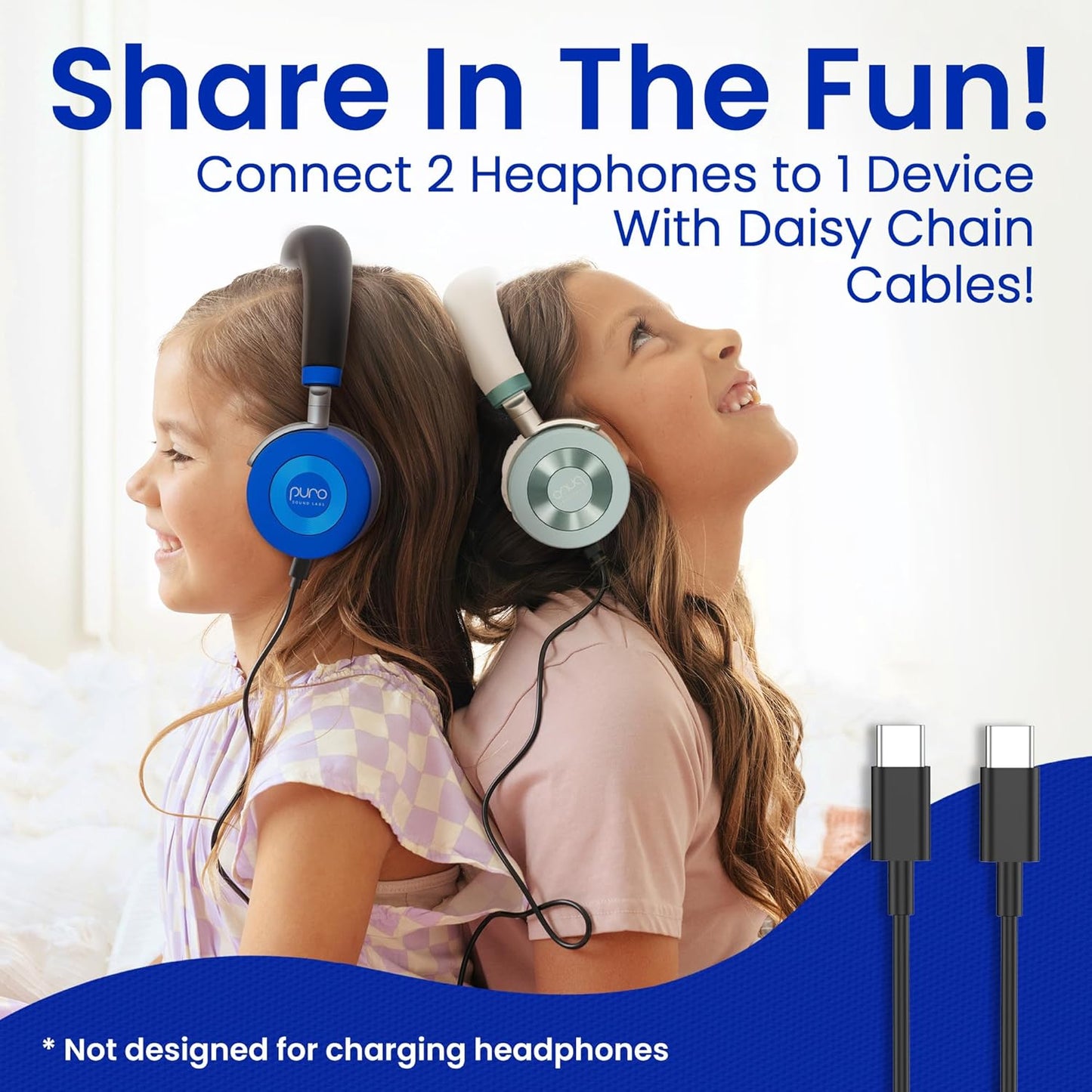 Puro Sound Labs JuniorJam Plus Volume-Limiting Wireless Bluetooth Headphones for Kids, Secure Audio with Adjustable On-Ear Design, 22-Hour Battery, Ideal for Tablets, Smartphones & PCs - Blue