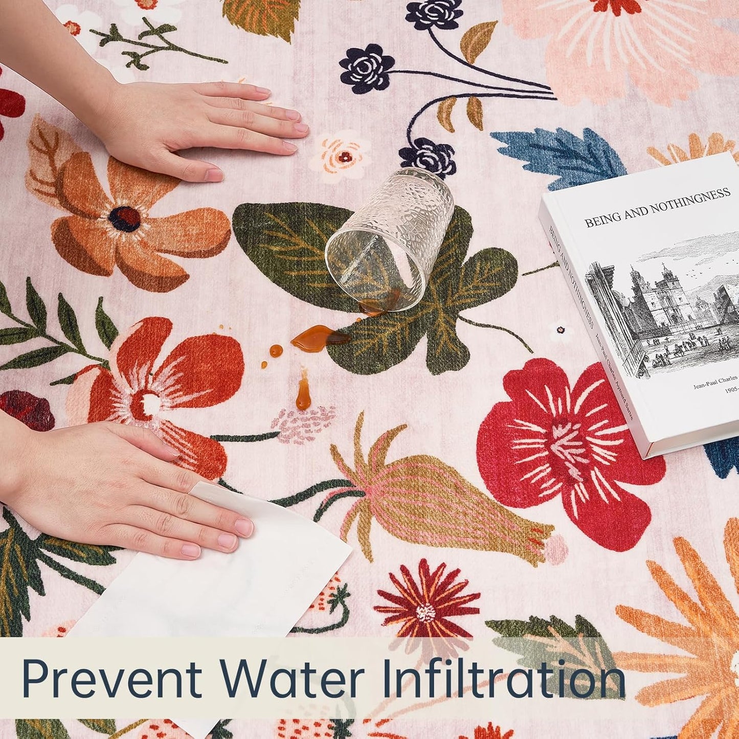 2x6 Runner Rugs for Hallways Non Slip with Rubber Backing Stain Resistant Area Rug Washable Beige Boho Floral Ultra-Thin Carpet Rugs Indoor for Entryway Kitchen Bedroom Laundry Bathroom Stairwell