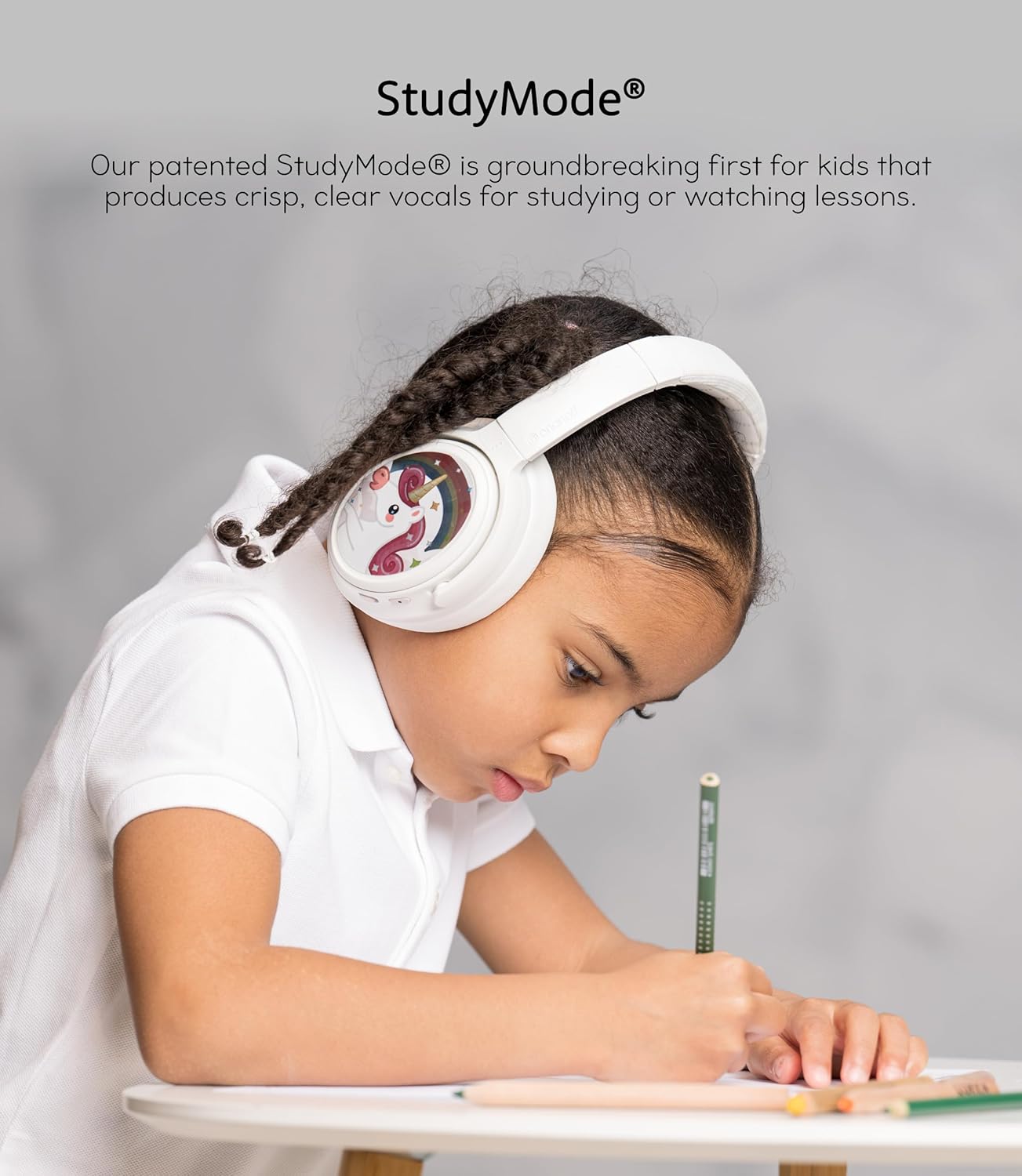 BuddyPhones Cosmos Fun | Wired or Wireless Foldable ANC Bluetooth Headphones + Microphone - SafeAudio Volume-Limiting Options, for Toddlers to Young Adults (White)