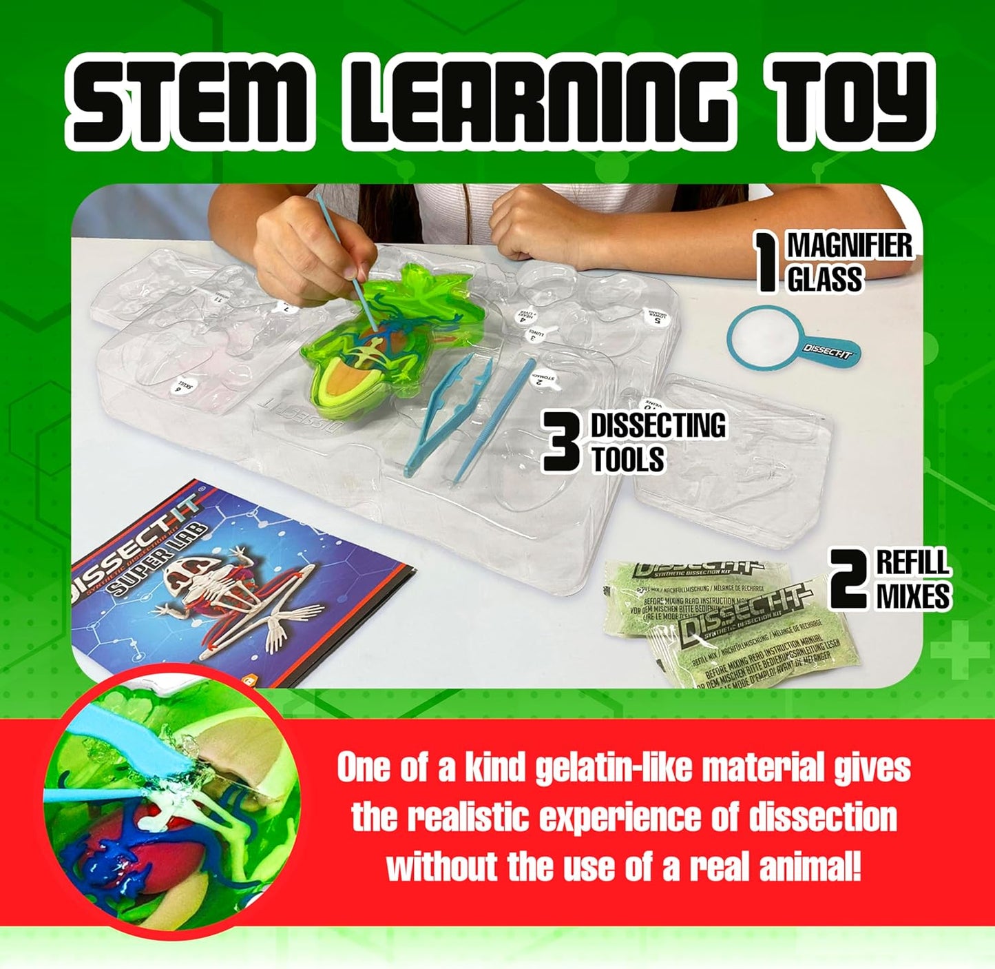 Dissect-It Kit for Kids, Simulated Synthetic Lab Dissection Toy, Frog Super Lab STEM Toys for Animal Science, Biology, and Anatomy