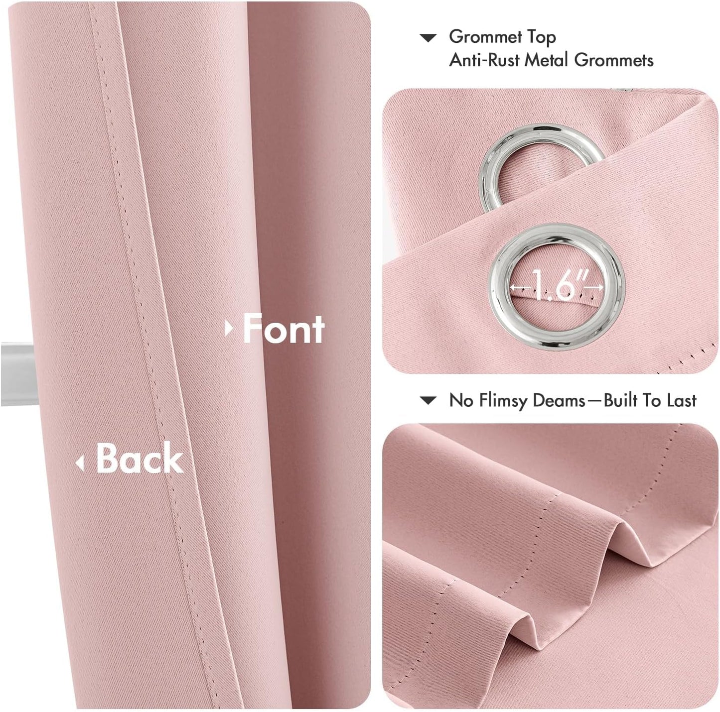 MIULEE Baby Pink Blackout Curtains for Nursery Bedroom 96 Inches Long 2 Panels, Thermal Insulated Room Darkening Drapes Solid Grommet Top Noise Reducing Living Room Window Treatments 40x96 Inch