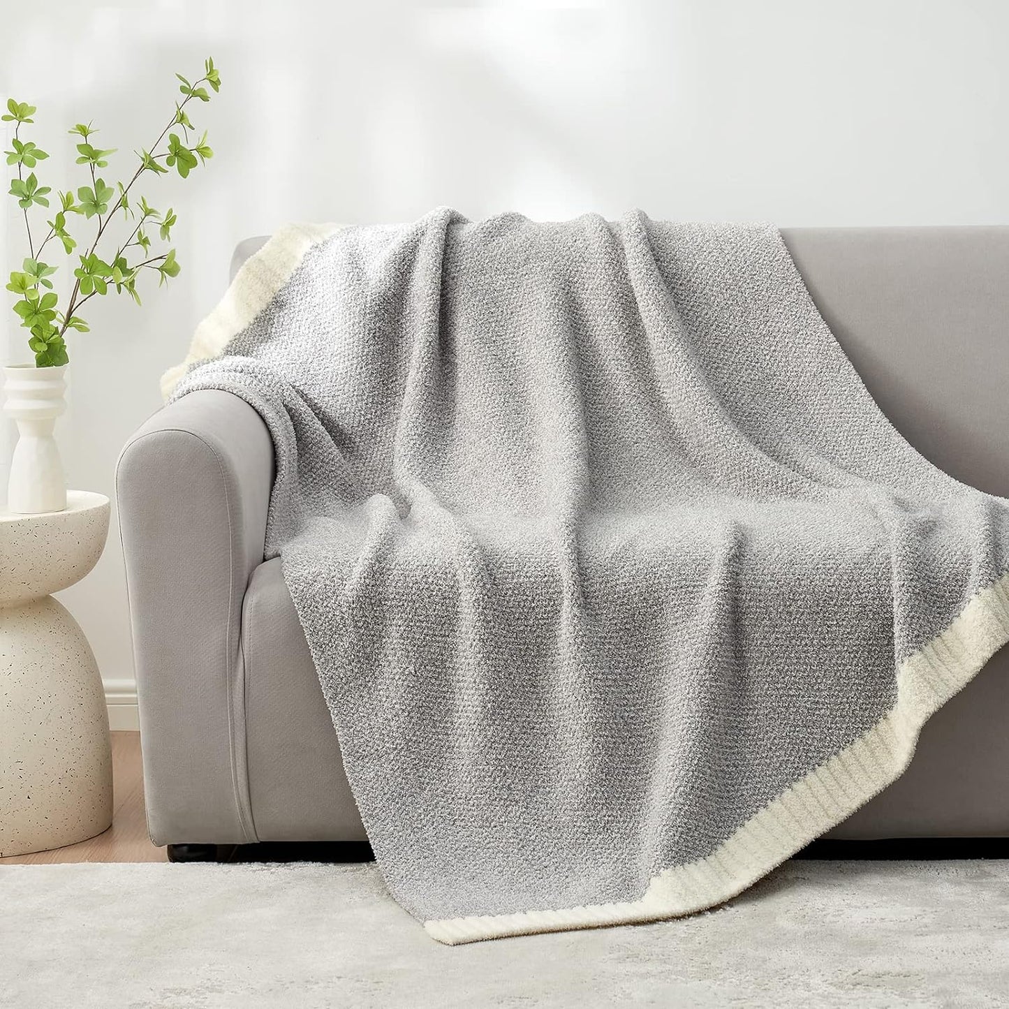 Snuggle Sac Buttery Grey Throw Blanket for Couch, Reversible Super Soft Warm Blankets Cozy Knit Fuzzy Plush Lightweight Throws for Sofa, Bed, Heather Grey, 50"x 60"
