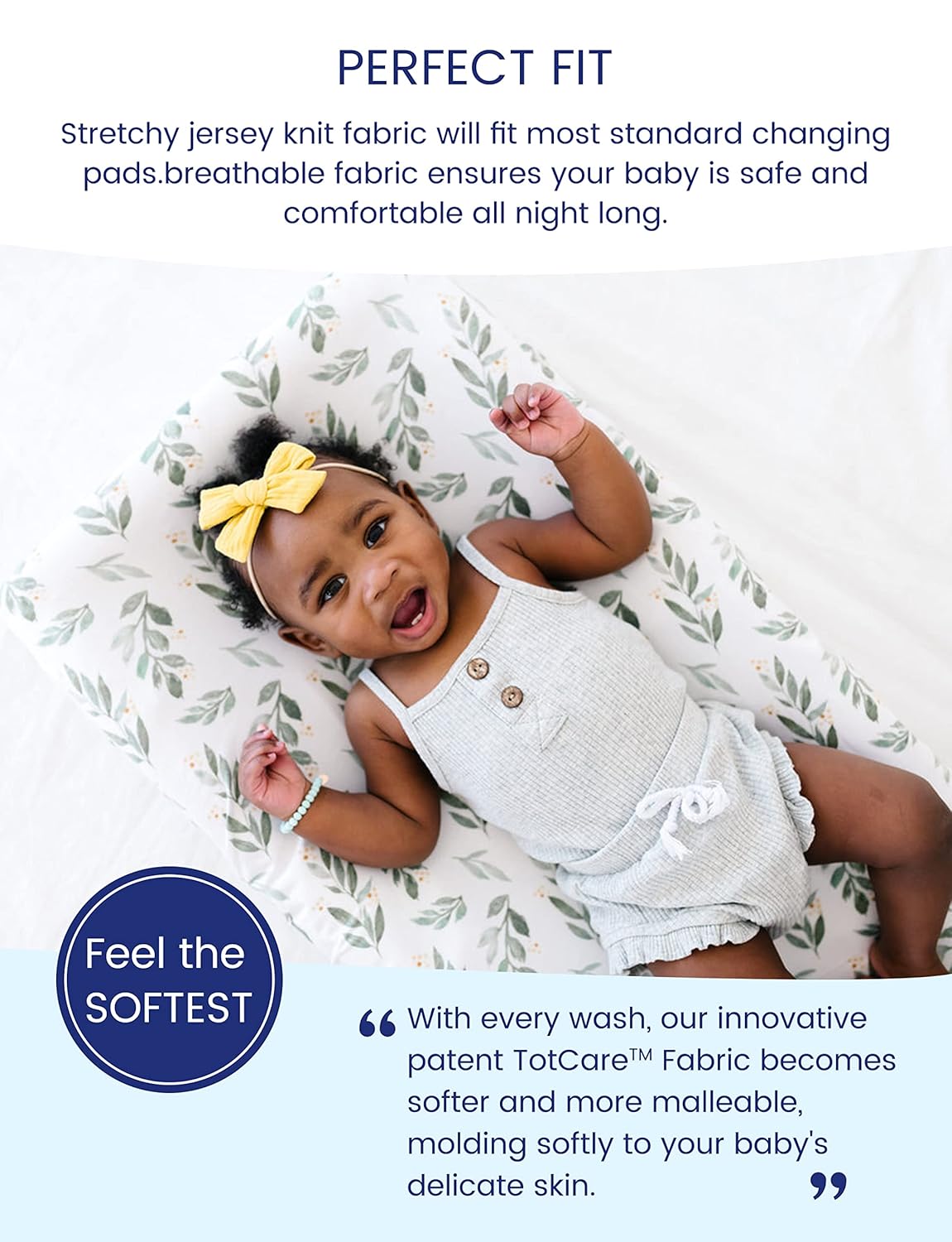 TotAha Premium Stretchy Changing Pad Covers (2-Pack)-Hypoallergenic, Silky Comfort, Buttery Soft, Calming Effect, All-Season Jersey-Knit 32'' X 16'' X 5'' Deep Pocket (Pink Buds & Green Leaves)