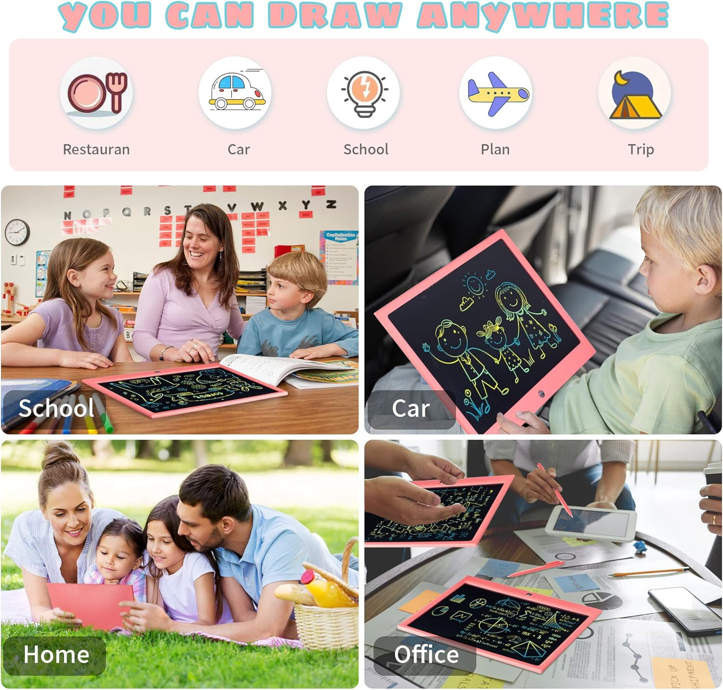 LCD Writing Tablet for Kids, 15 Inch Colorful Electronic Doodle Board for Kids Age 3+ Toys Christmas Birthday Erasable Drawing Tablet Toddler Learning Toys