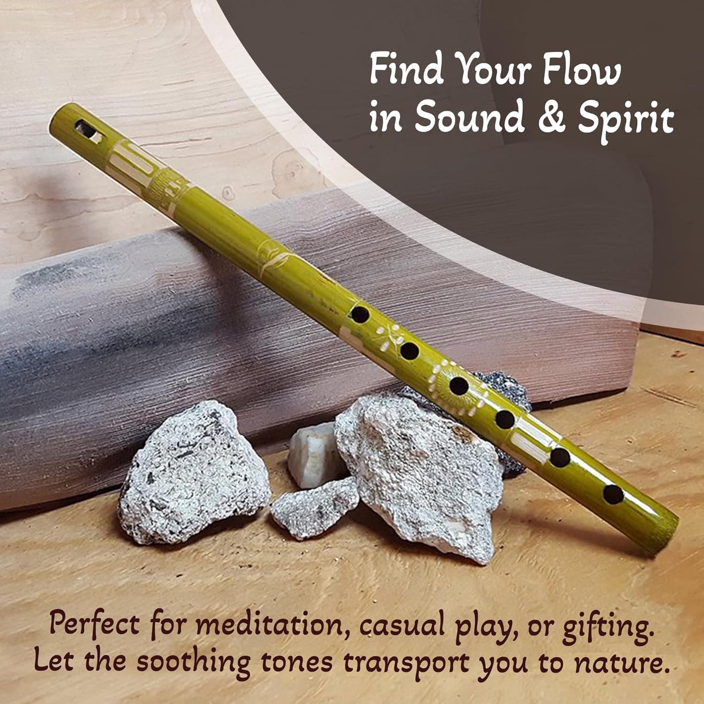 Mia Jewel Shop - Handmade Colored Bamboo Wooden Flute | Tribal Nature Pattern | Native Recorder for Beginners, Meditation & Music Lovers (Lime)